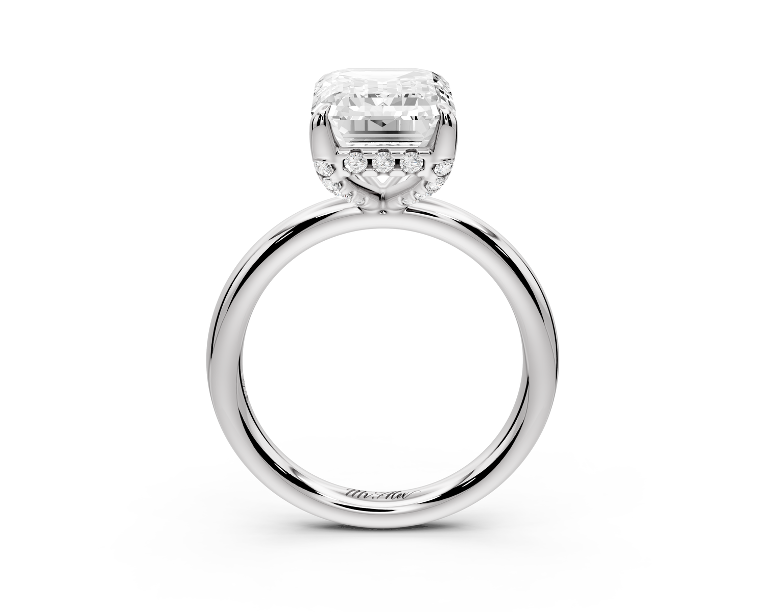 Shira - 4ct 14k white gold emerald diamond with hidden halo and diamond crown talon prong solitaire Engagement ring