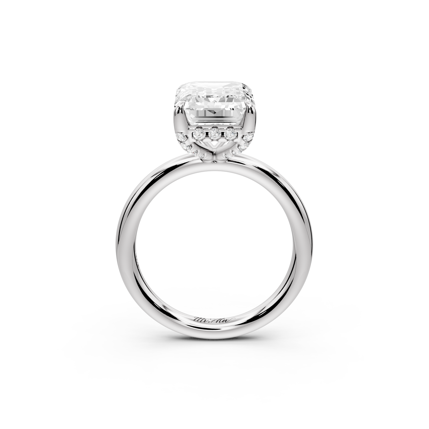 Shira - 4ct 14k white gold emerald diamond with hidden halo and diamond crown talon prong solitaire Engagement ring