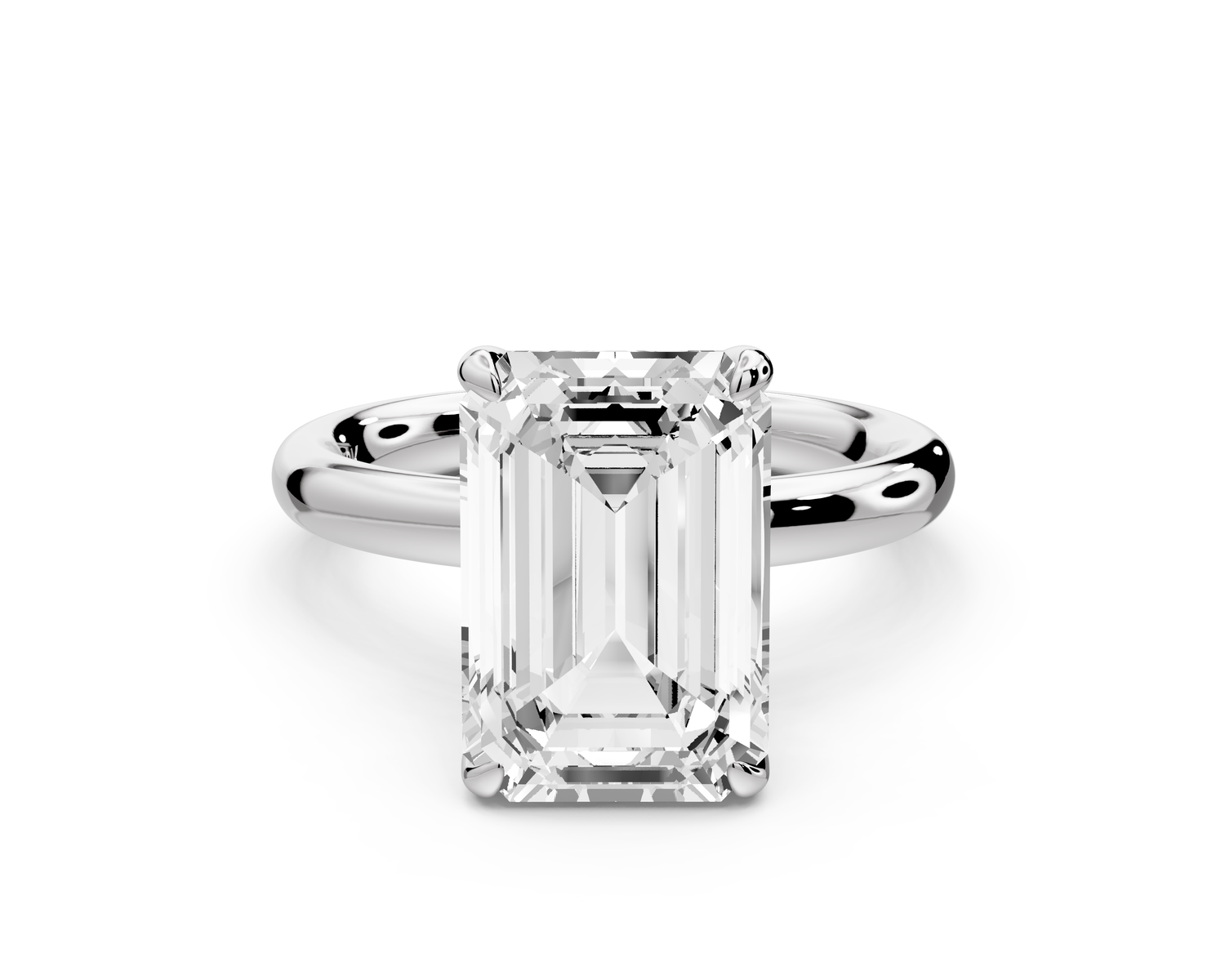 Shira - 4ct 14k white gold emerald diamond with hidden halo and diamond crown talon prong solitaire Engagement ring