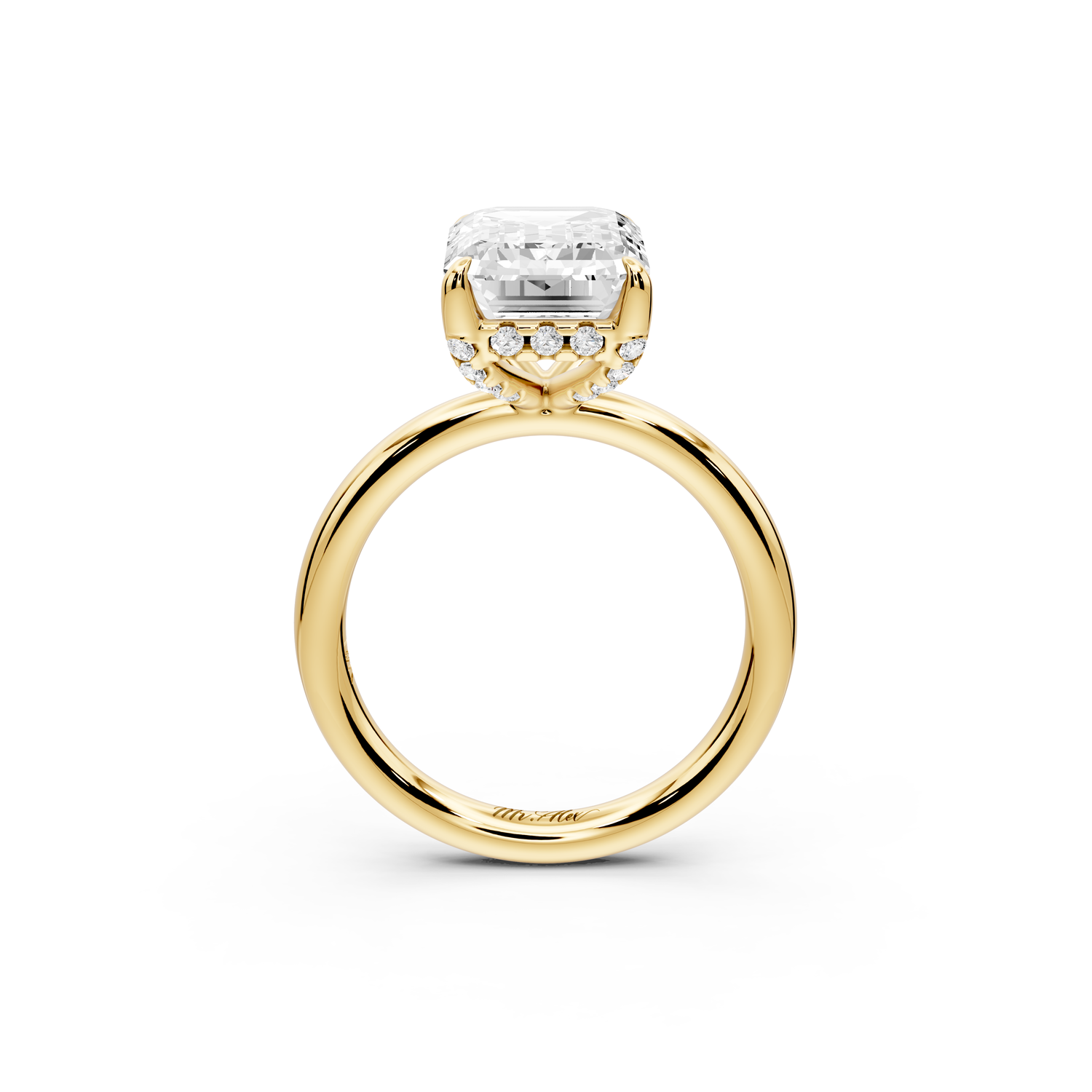 Shira - 4ct 14k yellow gold emerald diamond with hidden halo and diamond crown talon prong solitaire Engagement ring