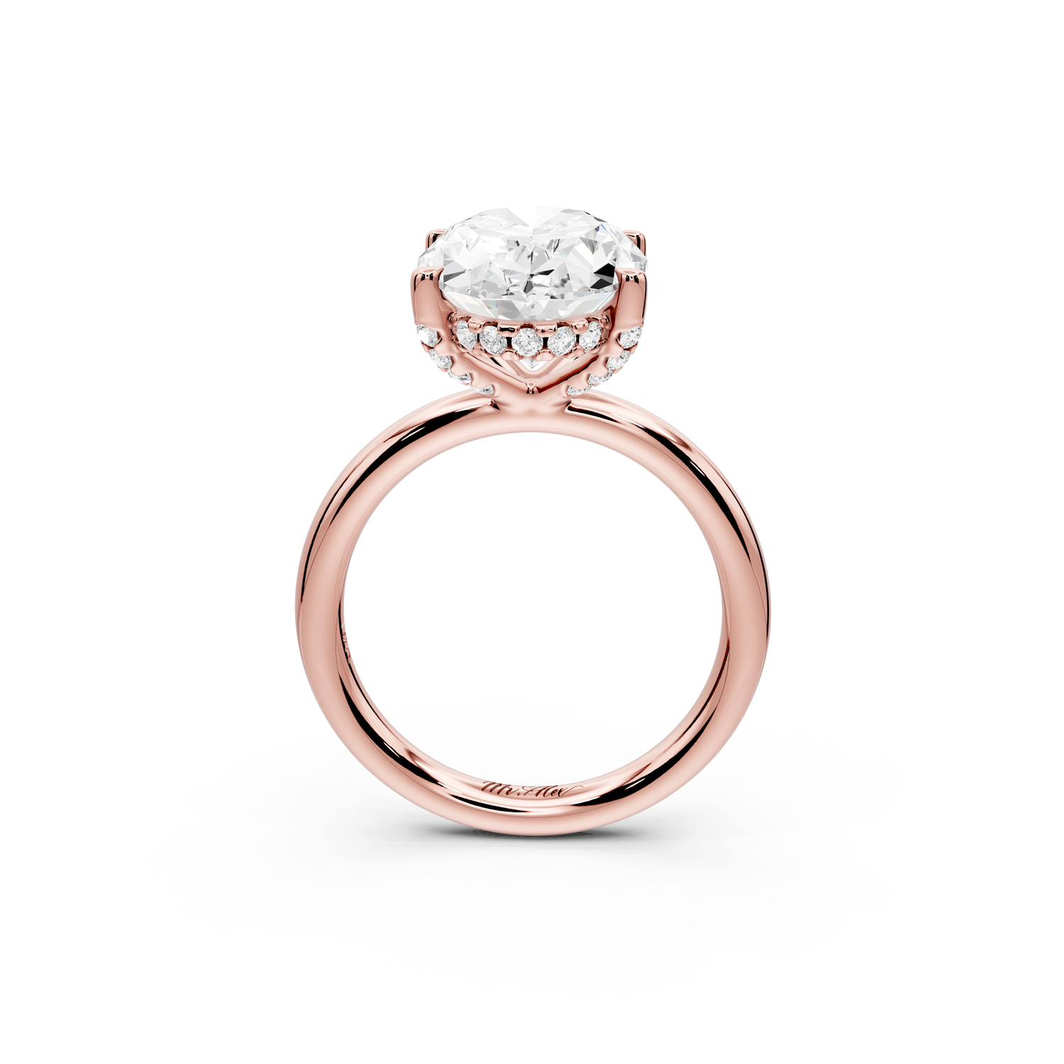 Shira - 4ct 14k rose gold oval diamond with hidden halo and diamond crown talon prong solitaire Engagement ring