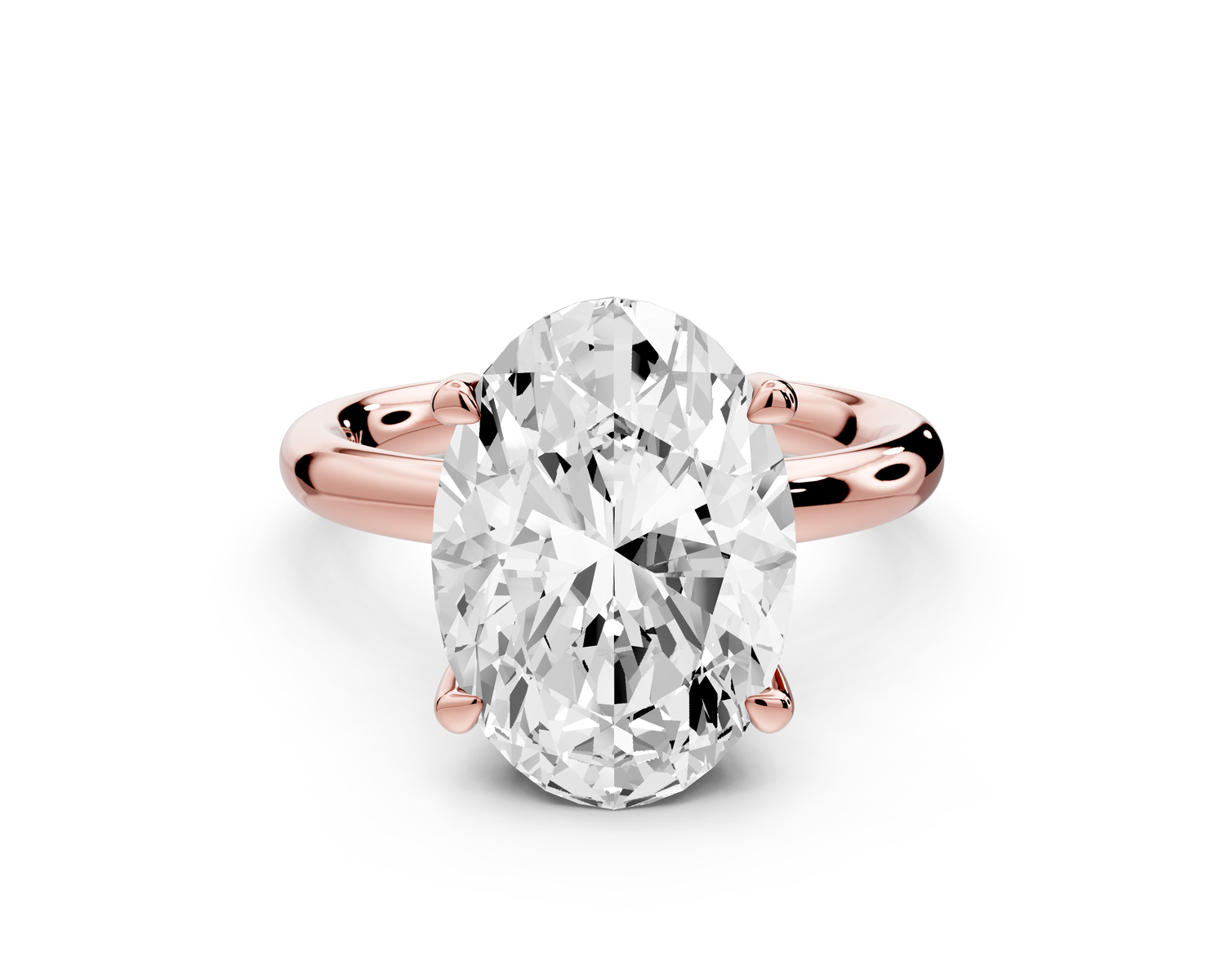 Shira - 4ct 14k rose gold oval diamond with hidden halo and diamond crown talon prong solitaire Engagement ring