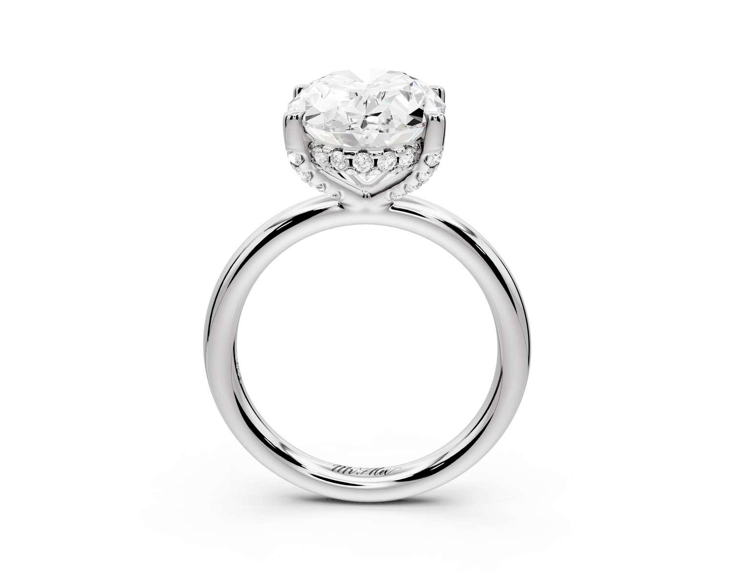 Shira - 4ct 14k white gold oval diamond with hidden halo and diamond crown talon prong solitaire Engagement ring