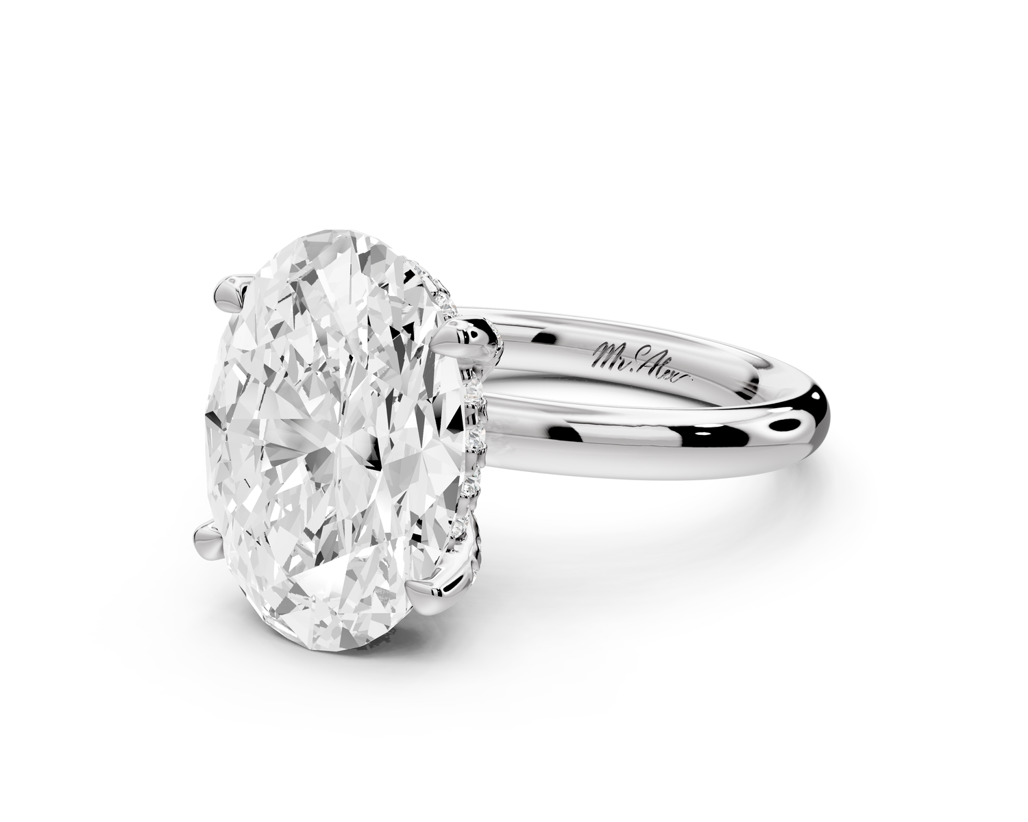 Shira - 4ct 14k white gold oval diamond with hidden halo and diamond crown talon prong solitaire Engagement ring