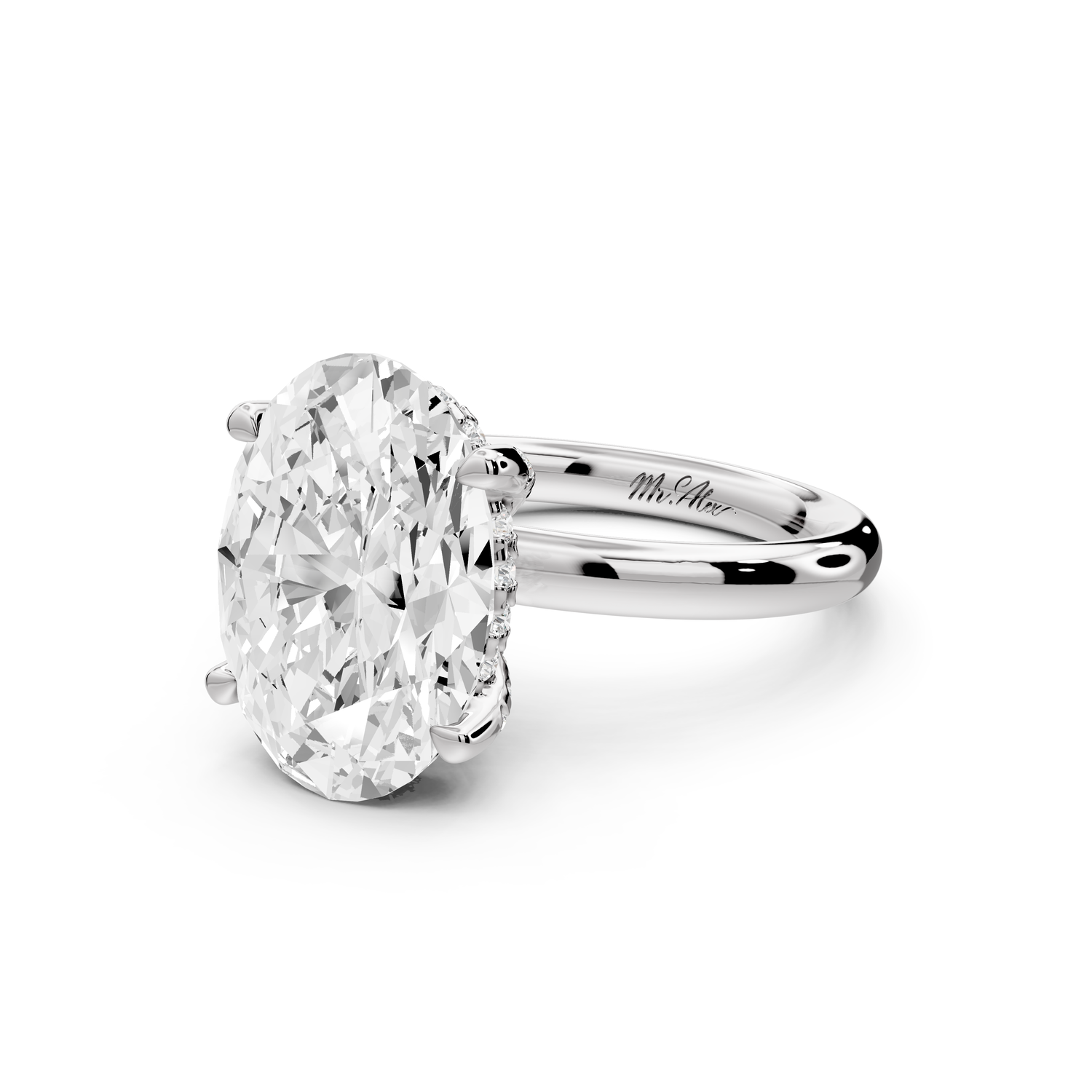 Shira - 4ct 14k white gold oval diamond with hidden halo and diamond crown talon prong solitaire Engagement ring