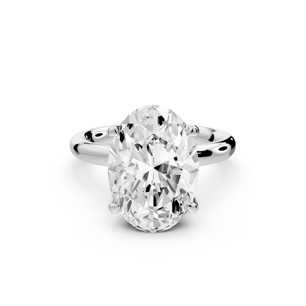 Shira - 4ct 14k white gold oval diamond with hidden halo and diamond crown talon prong solitaire Engagement ring