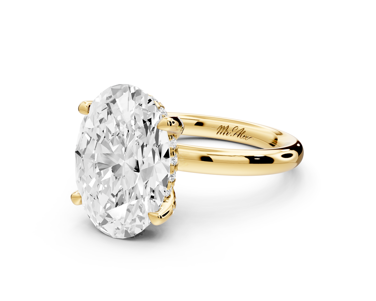 Shira - 4ct 14k yellow gold oval diamond with hidden halo and diamond crown talon prong solitaire Engagement ring