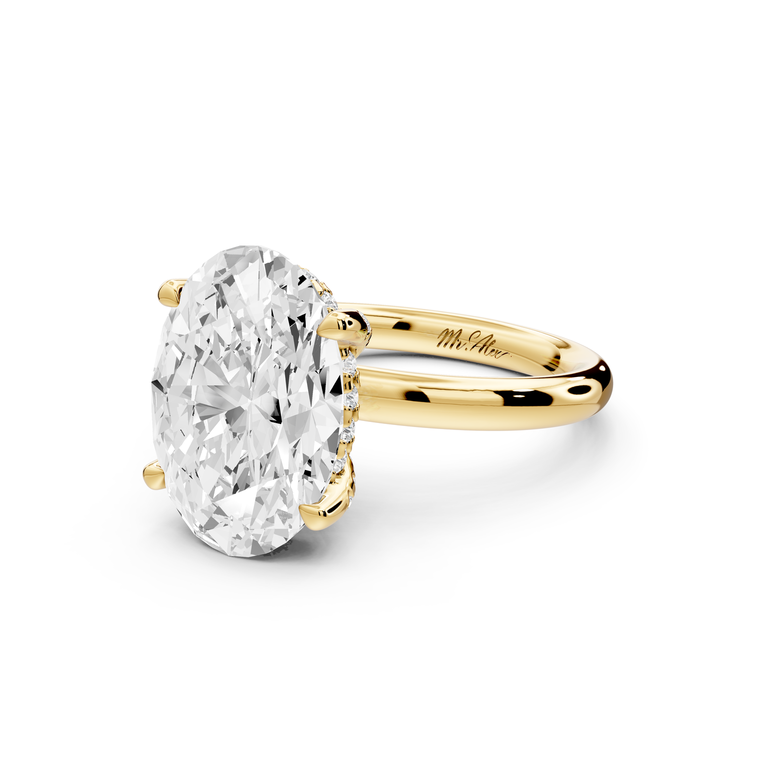 Shira - 4ct 14k yellow gold oval diamond with hidden halo and diamond crown talon prong solitaire Engagement ring