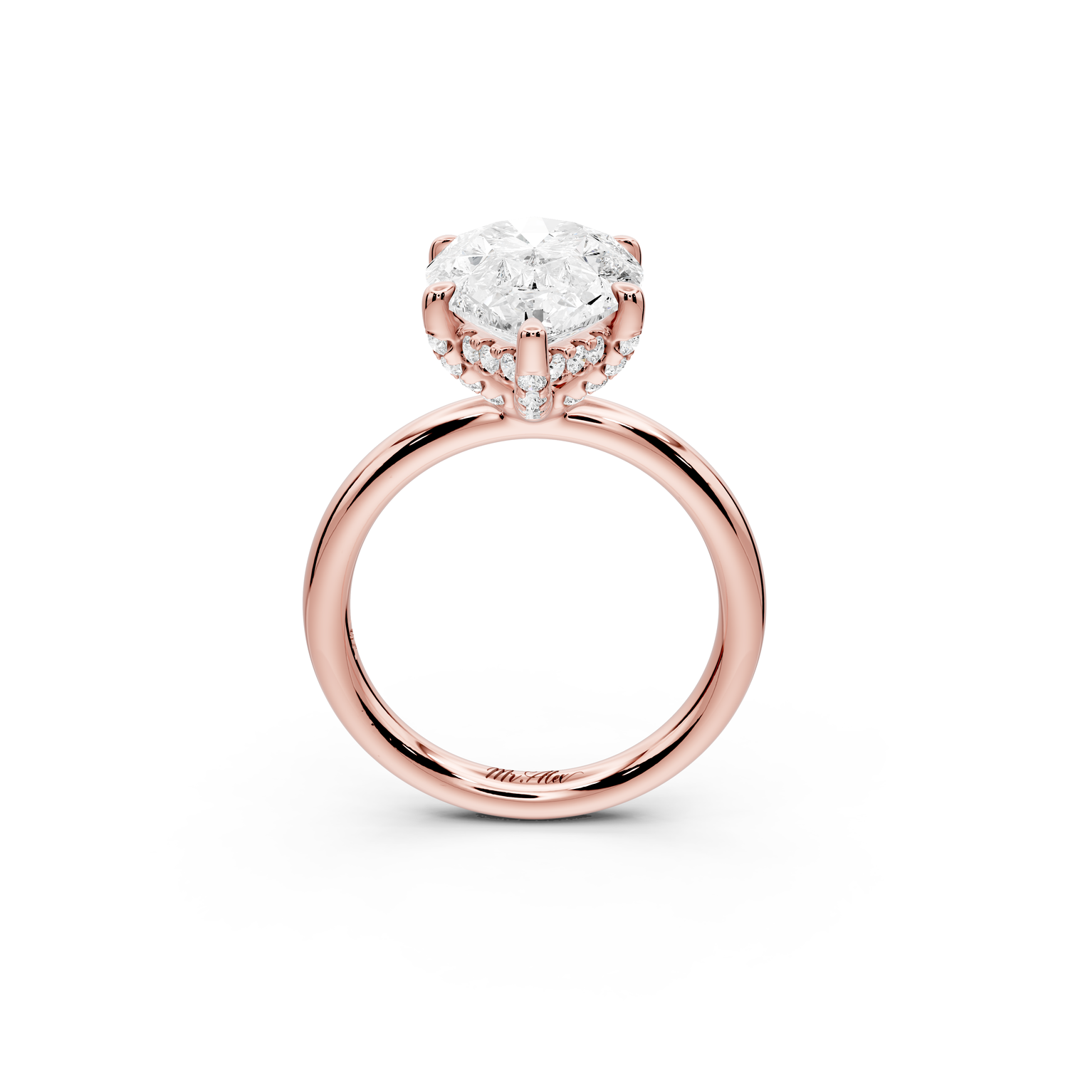 Shira - 4ct 14k rose gold pear diamond with hidden halo and diamond crown talon prong solitaire Engagement ring
