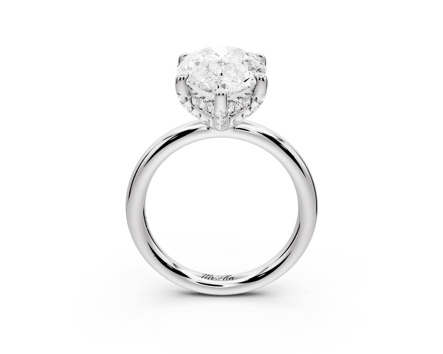 Shira - 4ct 14k white gold pear diamond with hidden halo and diamond crown talon prong solitaire Engagement ring