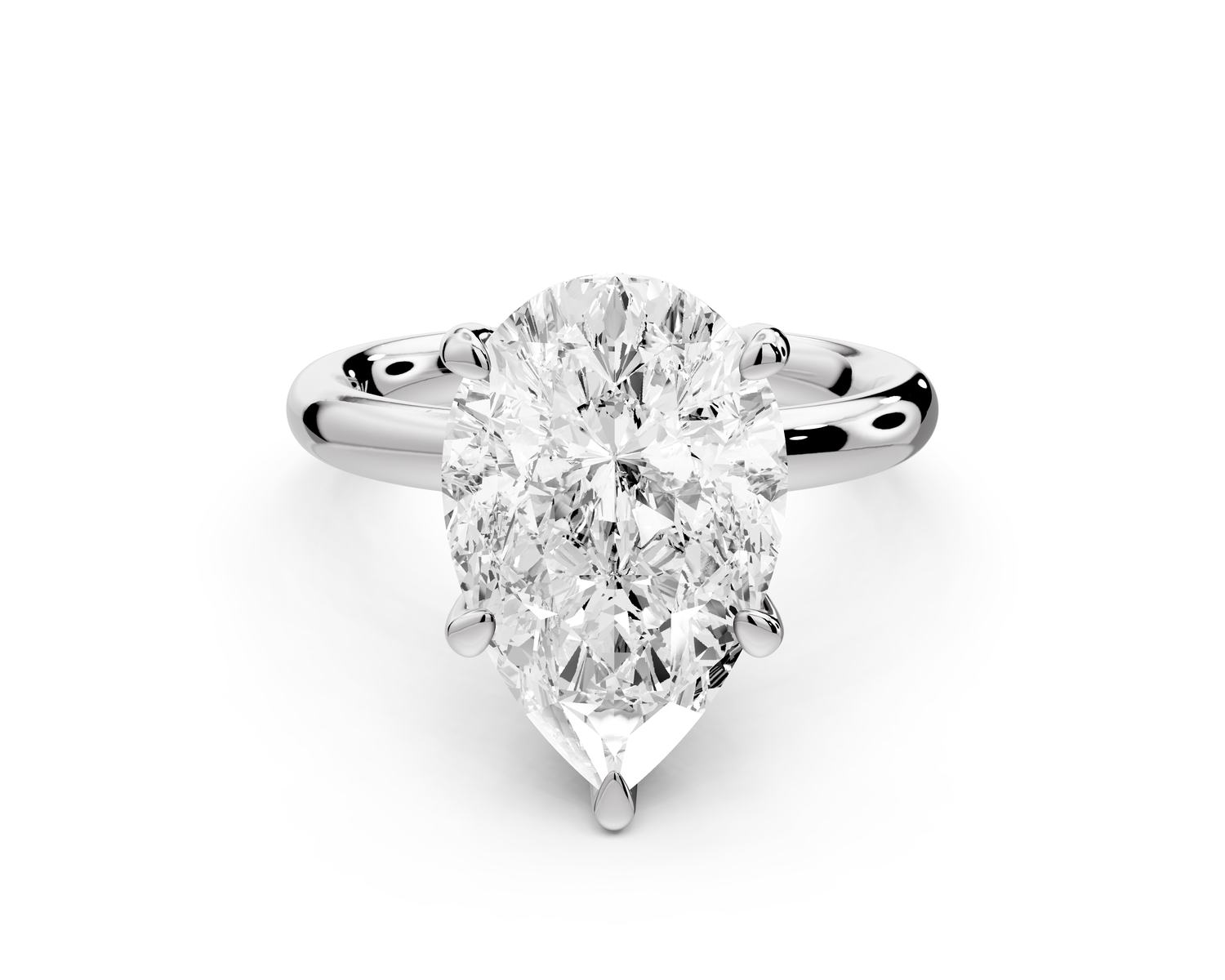 Shira - 4ct 14k white gold pear diamond with hidden halo and diamond crown talon prong solitaire Engagement ring