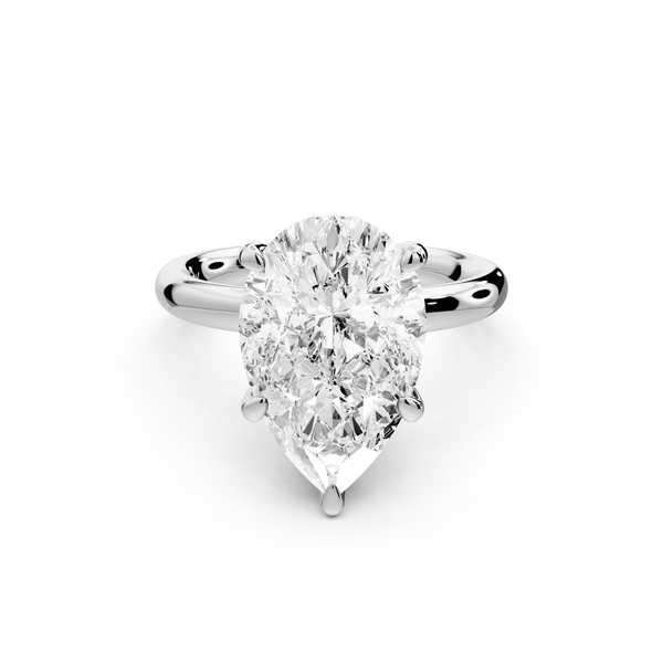Shira - 4ct 14k white gold pear diamond with hidden halo and diamond crown talon prong solitaire Engagement ring