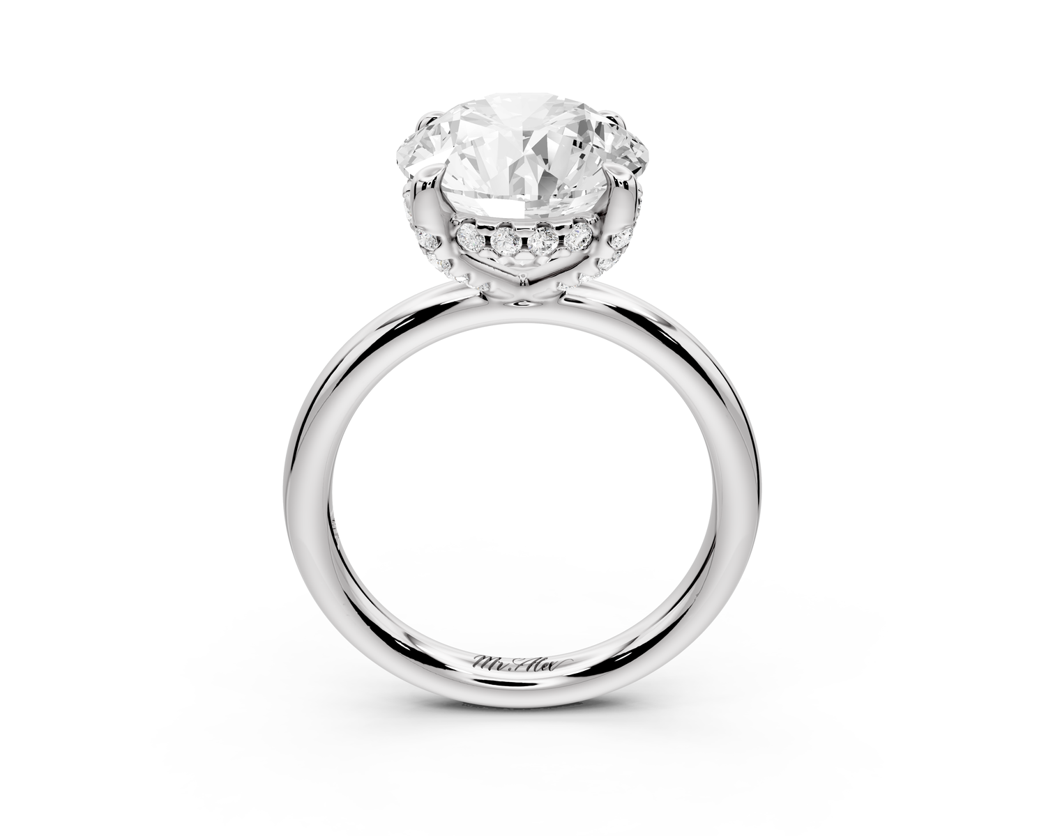 Shira - 4ct 14k white gold round diamond with hidden halo and diamond crown talon prong solitaire engagment ring