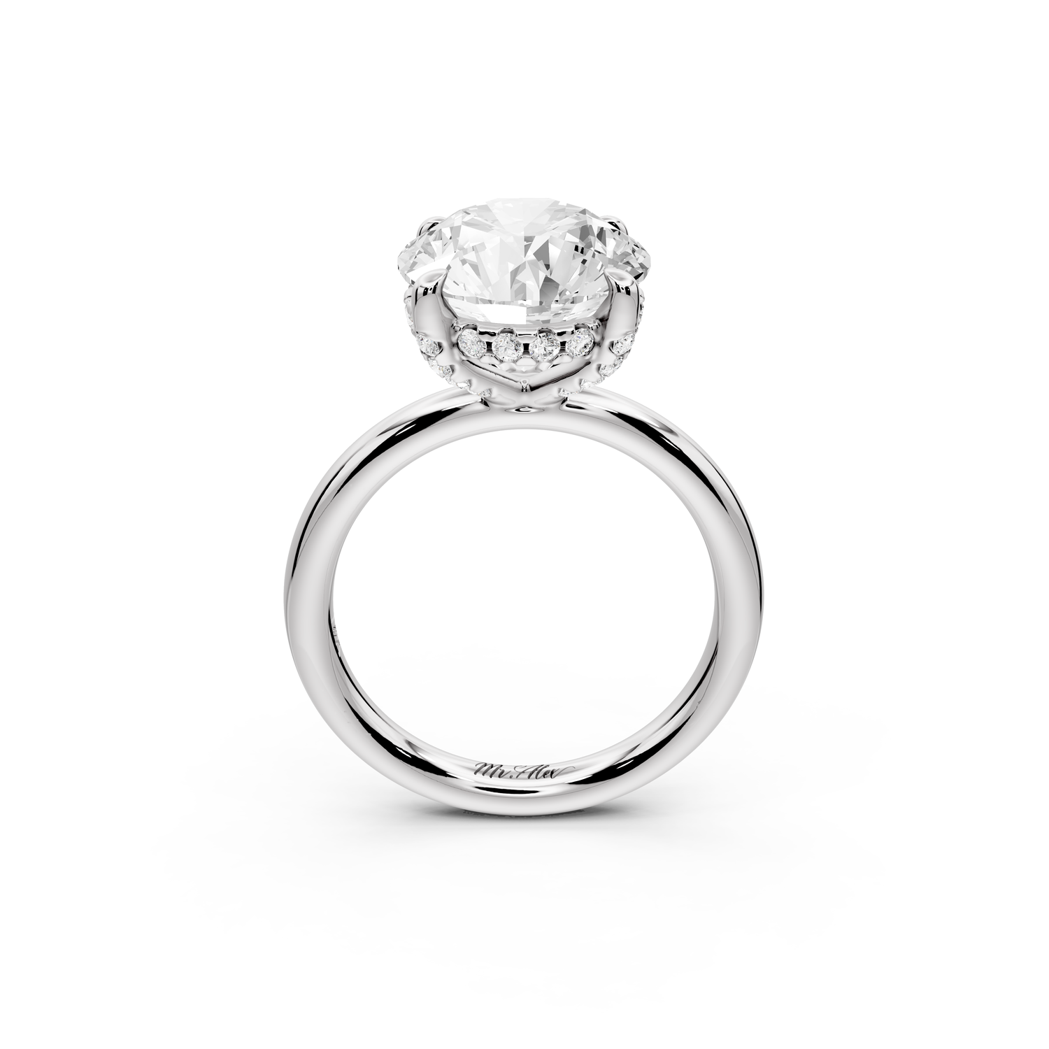 Shira - 4ct 14k white gold round diamond with hidden halo and diamond crown talon prong solitaire engagment ring