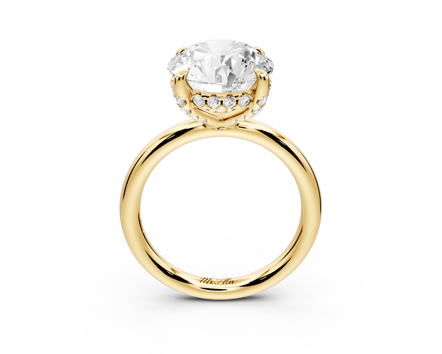 Shira - 4ct 18k yellow gold round diamond with hidden halo and diamond crown talon prong solitaire engagment ring