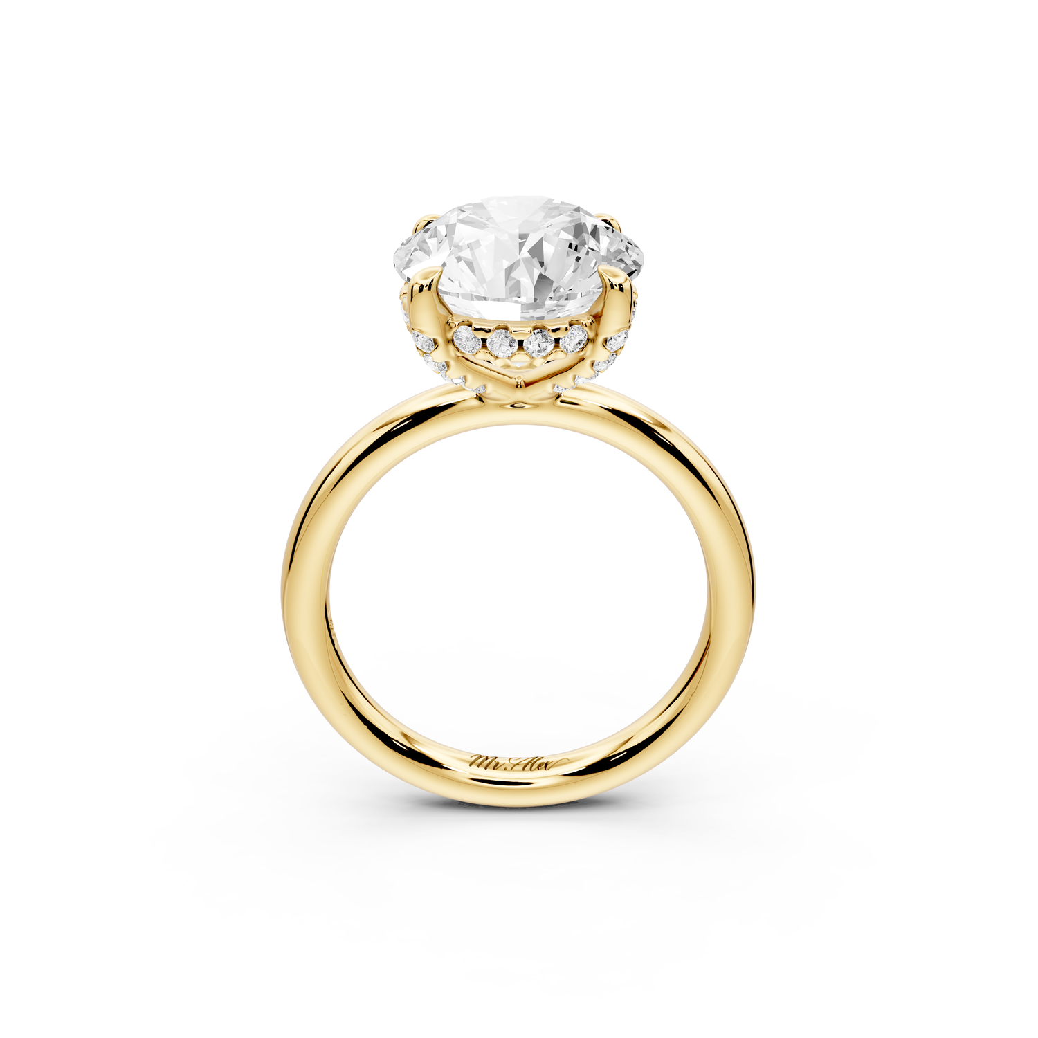 Shira - 4ct 18k yellow gold round diamond with hidden halo and diamond crown talon prong solitaire engagment ring