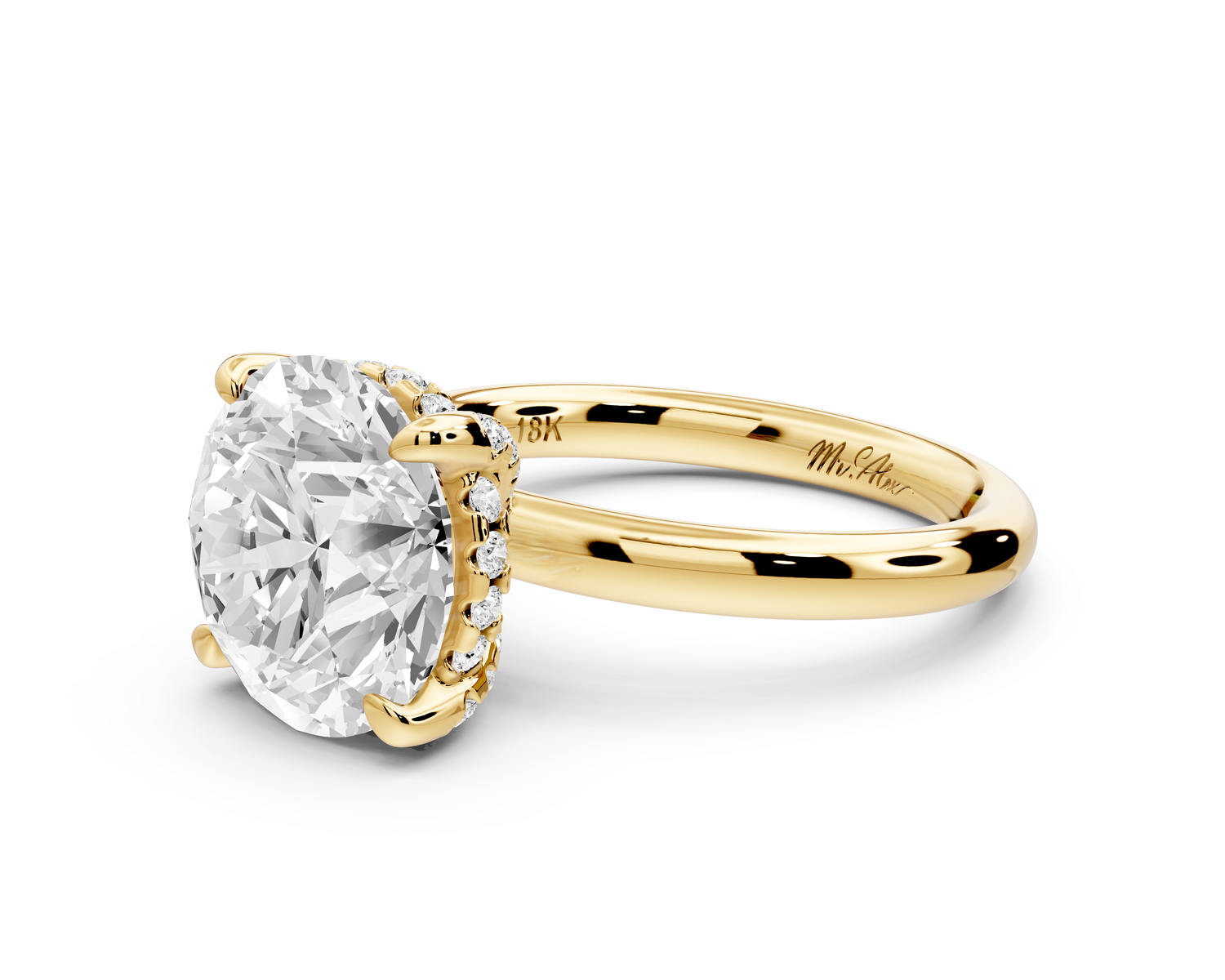Shira - 4ct 14k yellow gold round diamond with hidden halo and diamond crown talon prong solitaire engagment ring