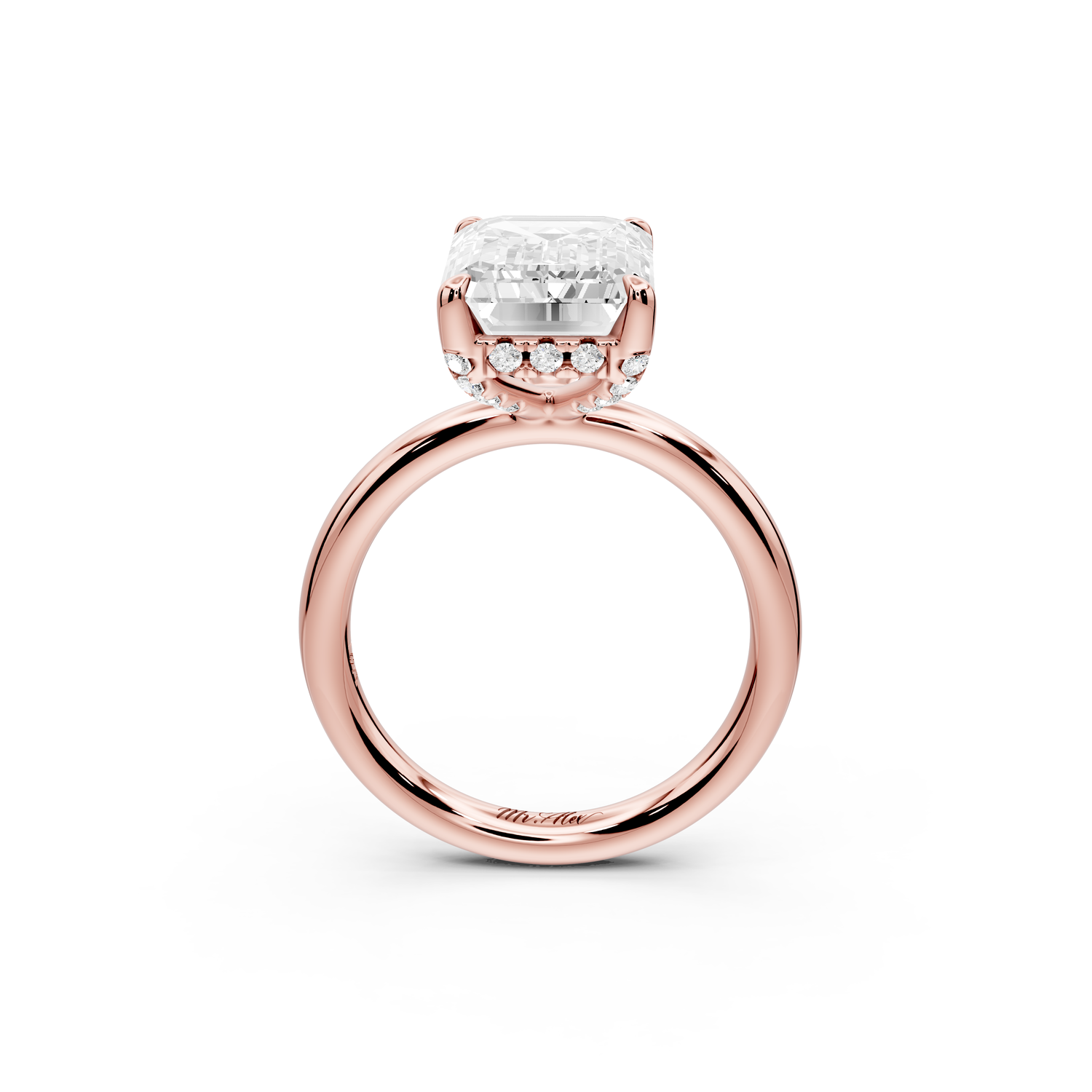 Shira - 5ct 14k rose gold emerald diamond with hidden halo and diamond crown talon prong solitaire Engagement ring