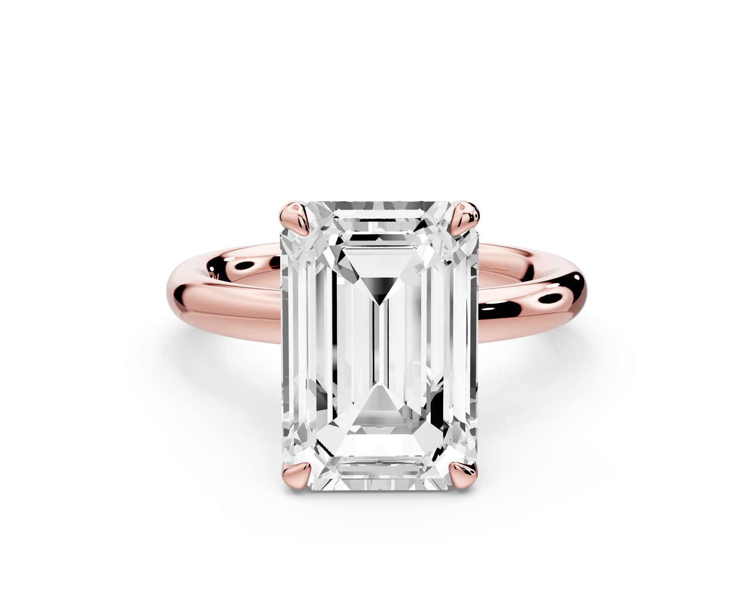 Shira - 5ct 14k rose gold emerald diamond with hidden halo and diamond crown talon prong solitaire Engagement ring