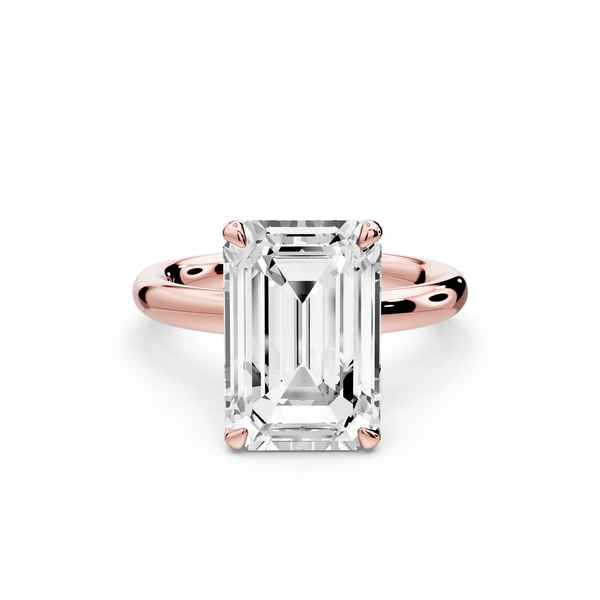 Shira - 5ct 14k rose gold emerald diamond with hidden halo and diamond crown talon prong solitaire Engagement ring