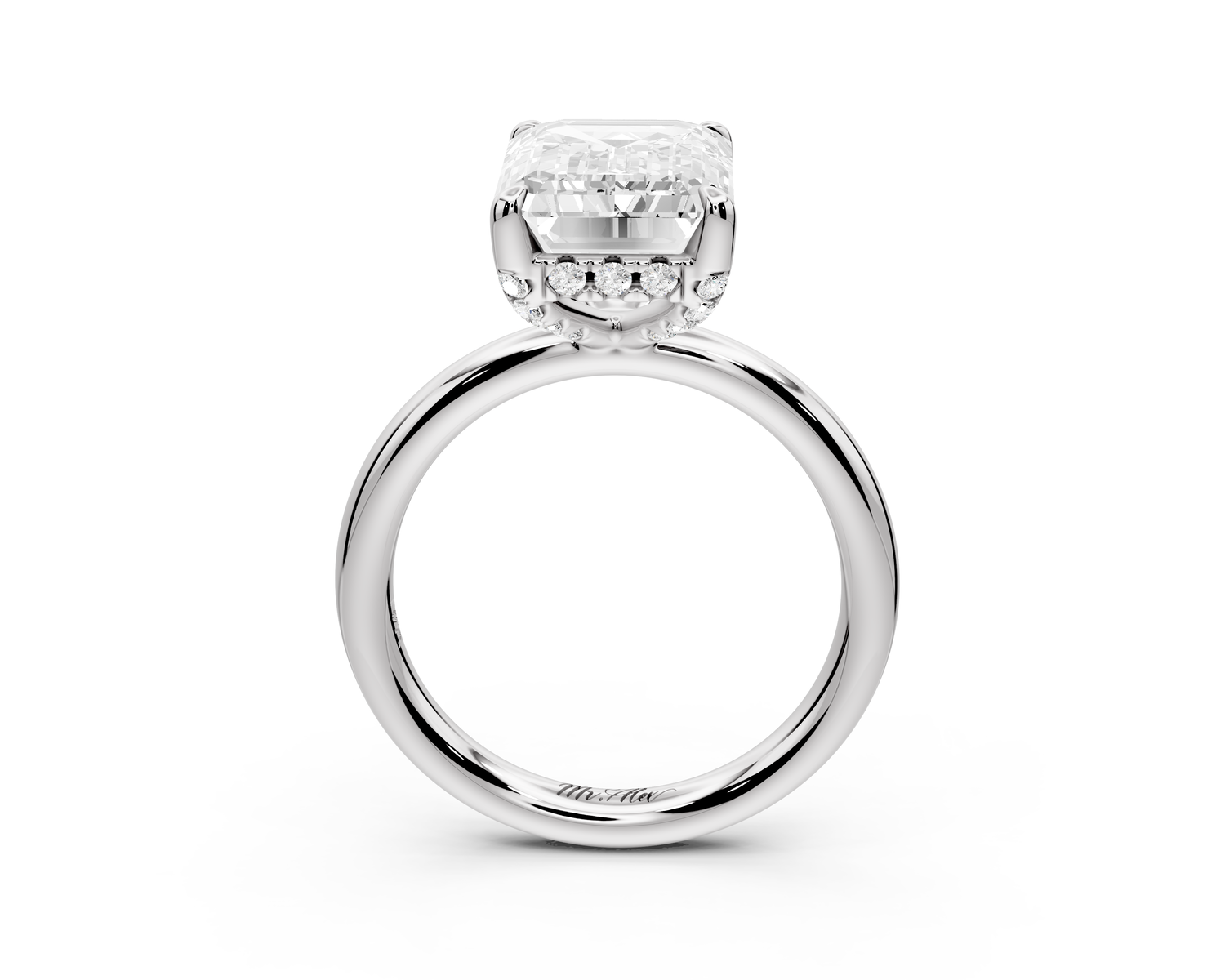 Shira - 5ct 14k white gold emerald diamond with hidden halo and diamond crown talon prong solitaire Engagement ring