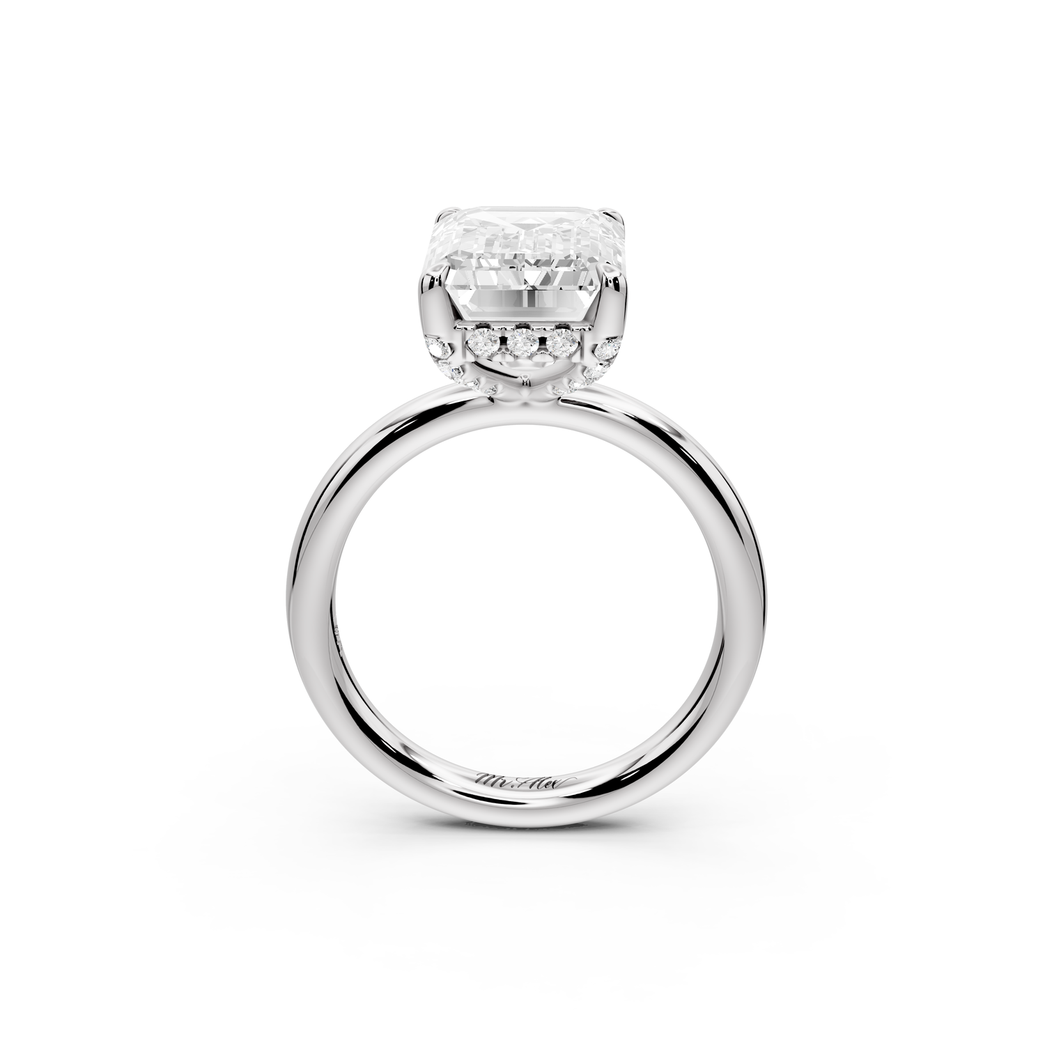 Shira - 5ct 14k white gold emerald diamond with hidden halo and diamond crown talon prong solitaire Engagement ring