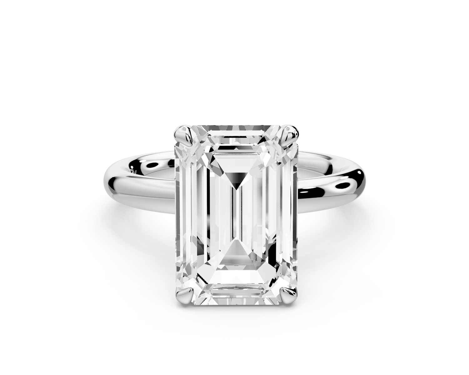 Shira - 5ct 14k white gold emerald diamond with hidden halo and diamond crown talon prong solitaire Engagement ring