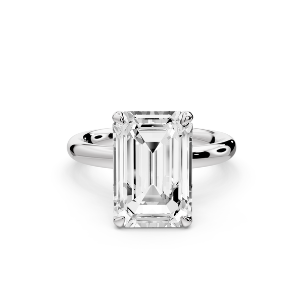 Shira - 5ct 14k white gold emerald diamond with hidden halo and diamond crown talon prong solitaire Engagement ring