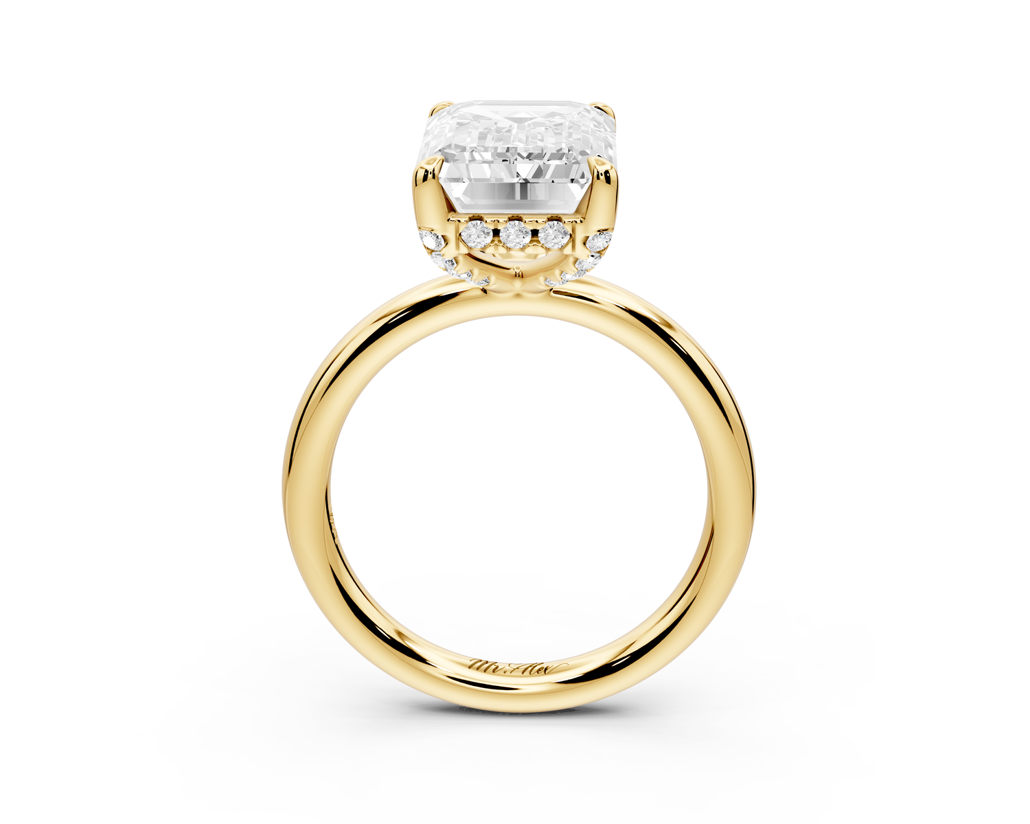 Shira - 5ct 14k yellow gold emerald diamond with hidden halo and diamond crown talon prong solitaire Engagement ring