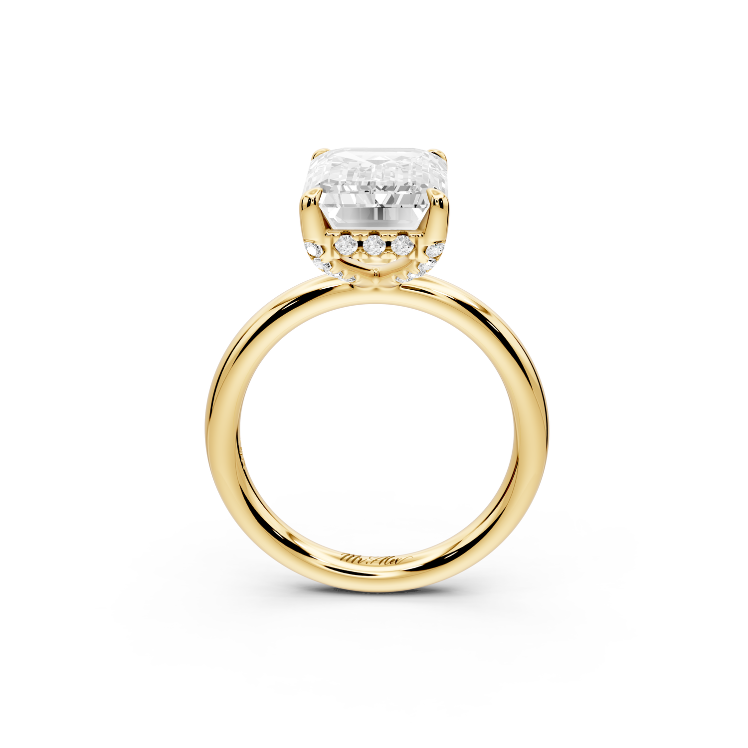 Shira - 5ct 14k yellow gold emerald diamond with hidden halo and diamond crown talon prong solitaire Engagement ring