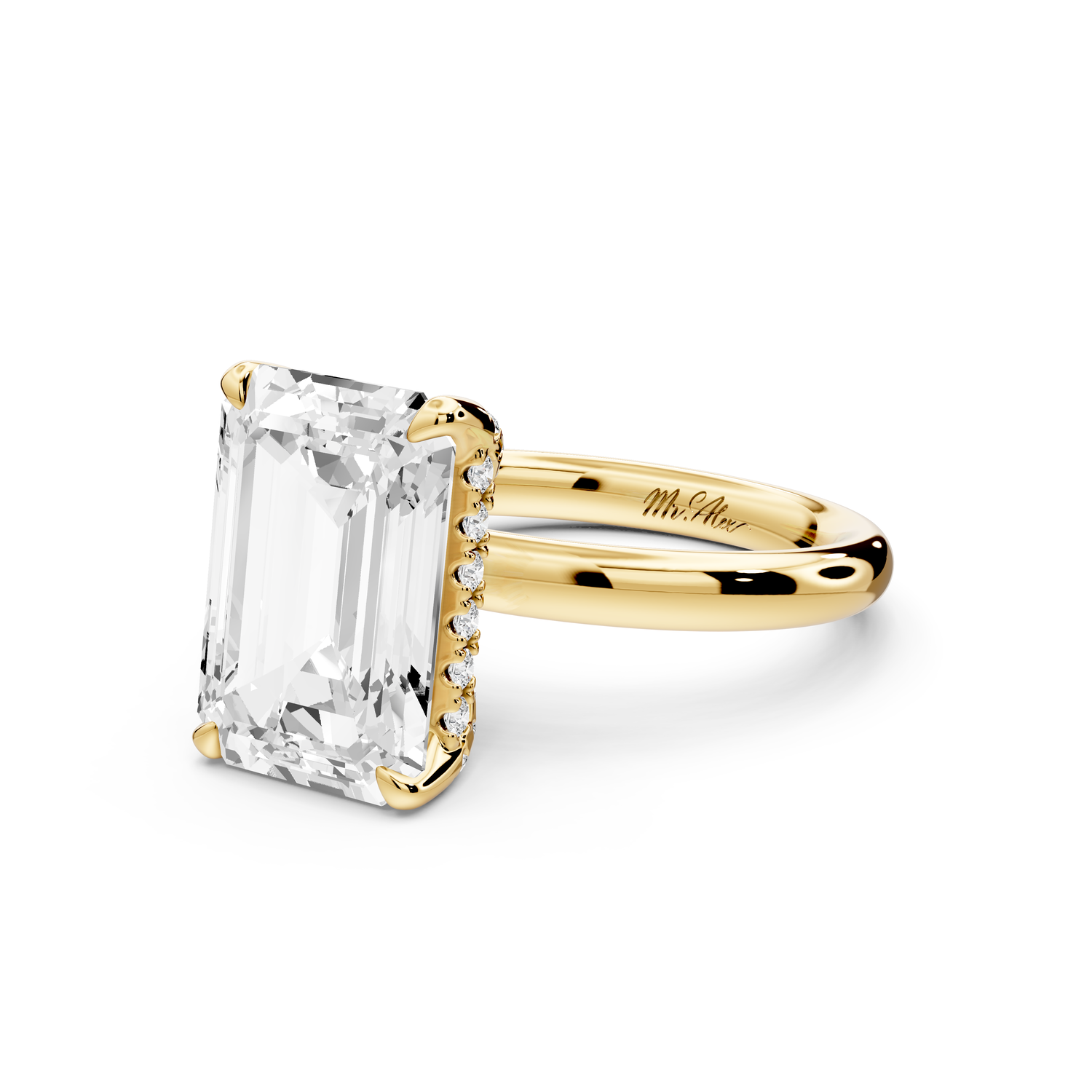 Shira - 5ct 14k yellow gold emerald diamond with hidden halo and diamond crown talon prong solitaire Engagement ring