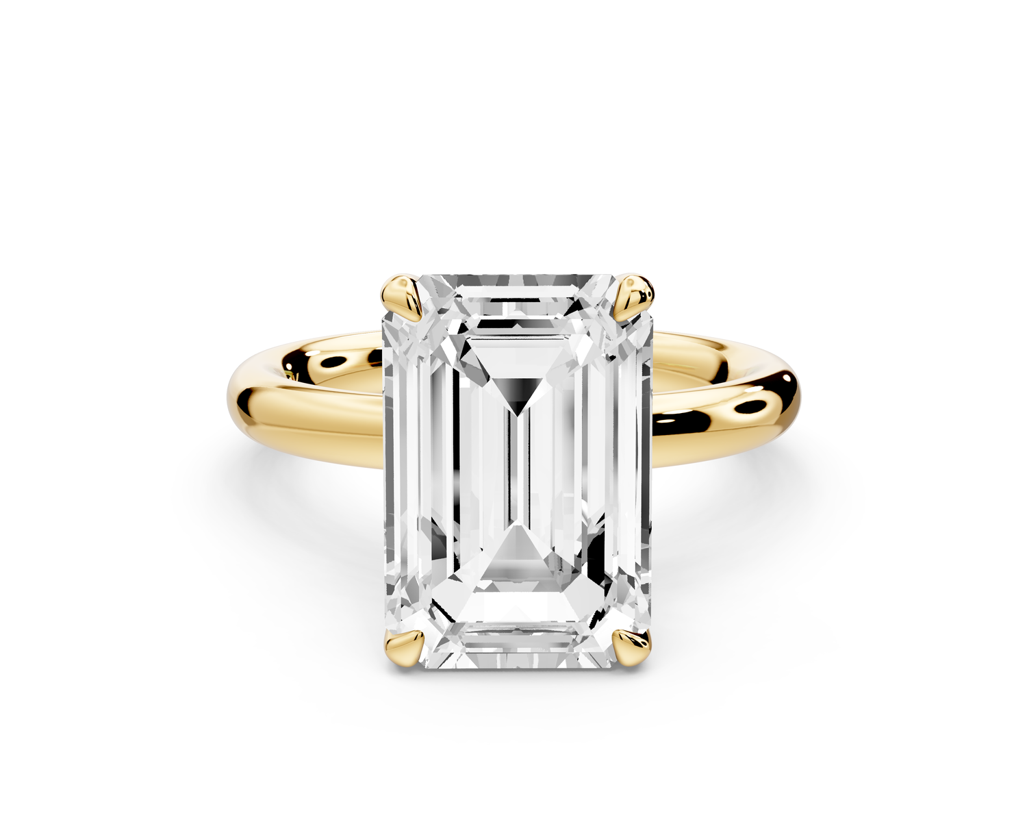 Shira - 5ct 14k yellow gold emerald diamond with hidden halo and diamond crown talon prong solitaire Engagement ring