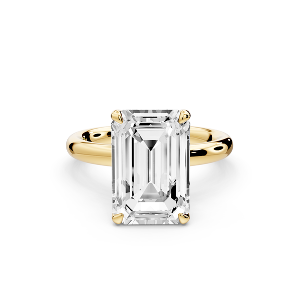 Shira - 5ct 14k yellow gold emerald diamond with hidden halo and diamond crown talon prong solitaire Engagement ring