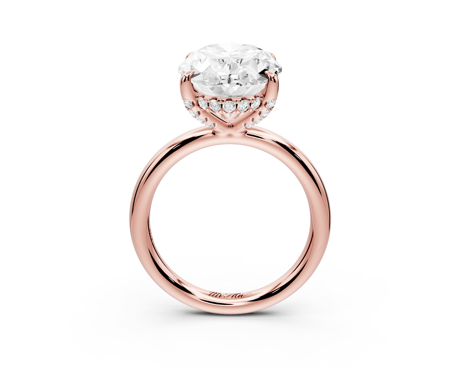 Shira - 5ct 14k rose gold oval diamond with hidden halo and diamond crown talon prong solitaire Engagement ring
