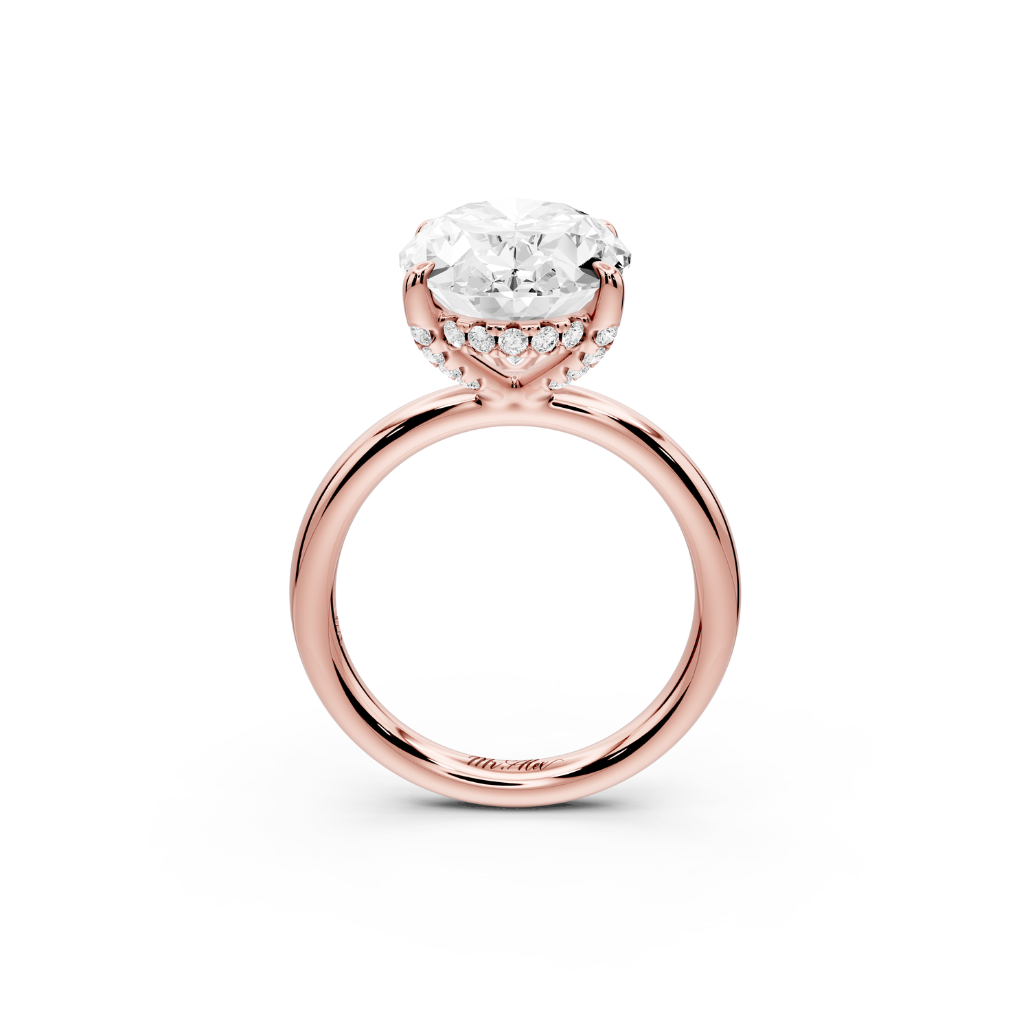 Shira - 5ct 14k rose gold oval diamond with hidden halo and diamond crown talon prong solitaire Engagement ring