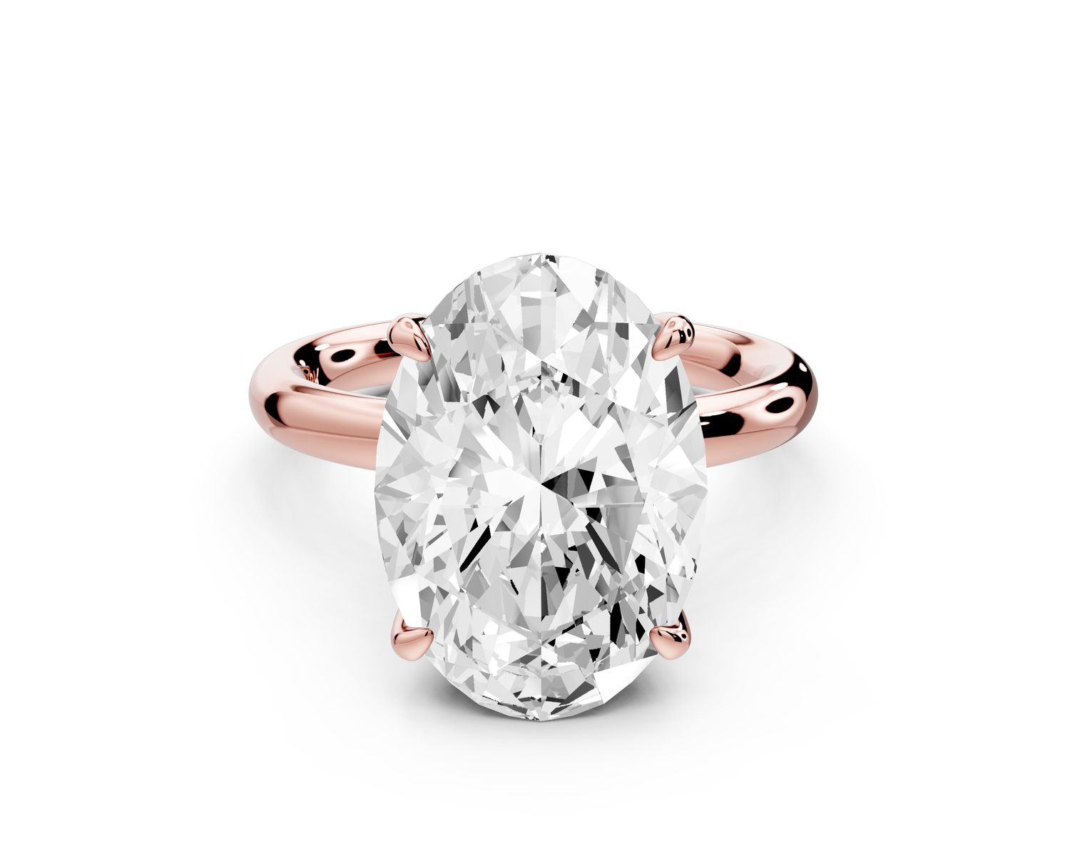 Shira - 5ct 14k rose gold oval diamond with hidden halo and diamond crown talon prong solitaire Engagement ring
