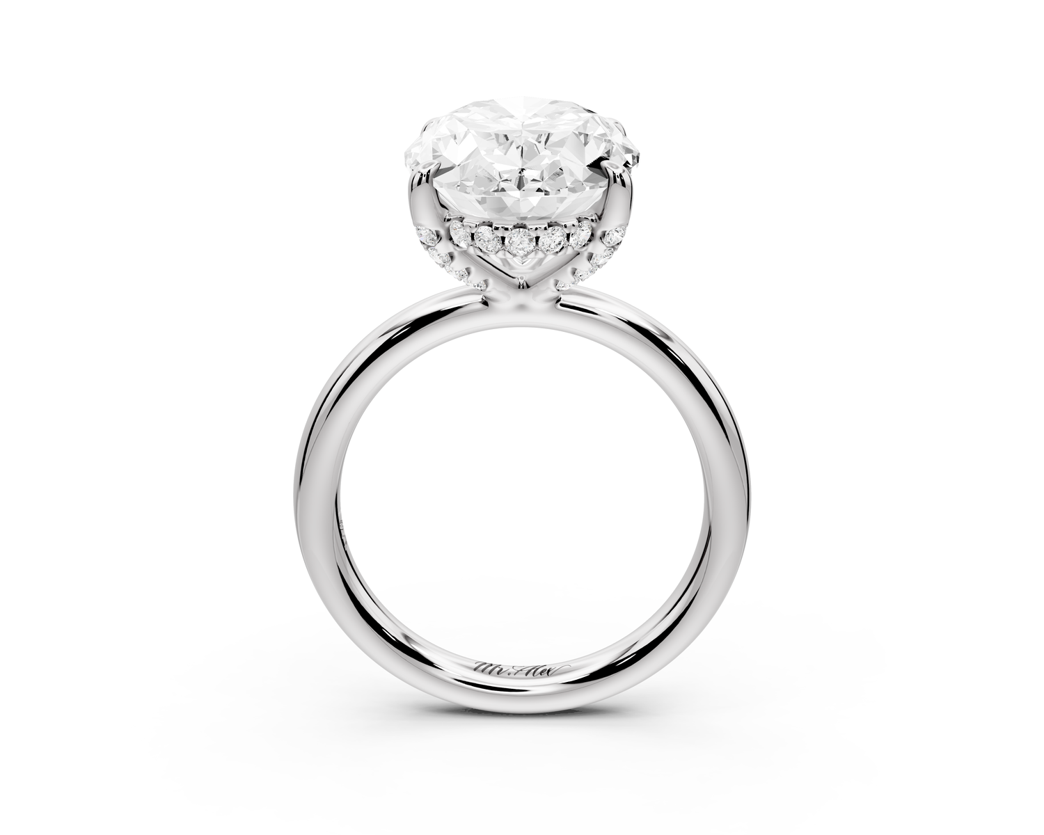 Shira - 5ct 14k white gold oval diamond with hidden halo and diamond crown talon prong solitaire Engagement ring
