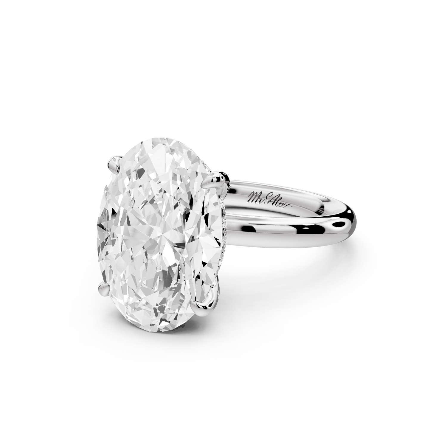 Shira - 5ct 14k white gold oval diamond with hidden halo and diamond crown talon prong solitaire Engagement ring