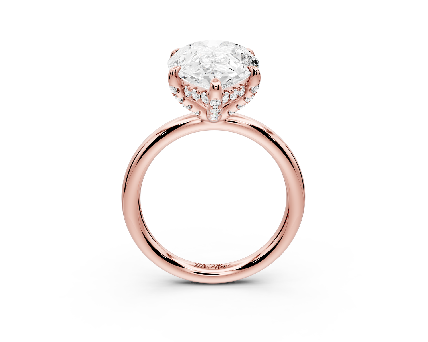 Shira - 5ct 14k rose gold pear diamond with hidden halo and diamond crown talon prong solitaire Engagement ring