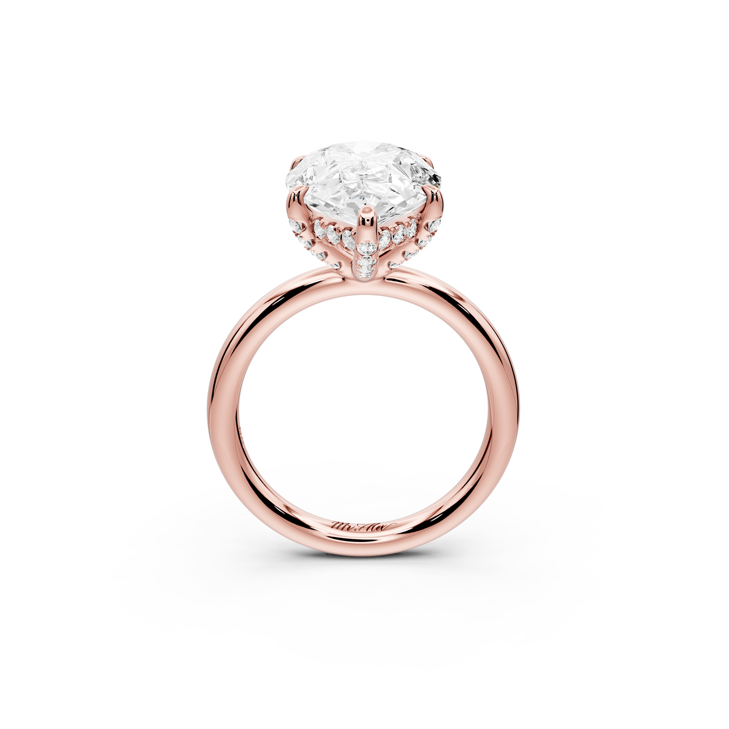 Shira - 5ct 14k rose gold pear diamond with hidden halo and diamond crown talon prong solitaire Engagement ring