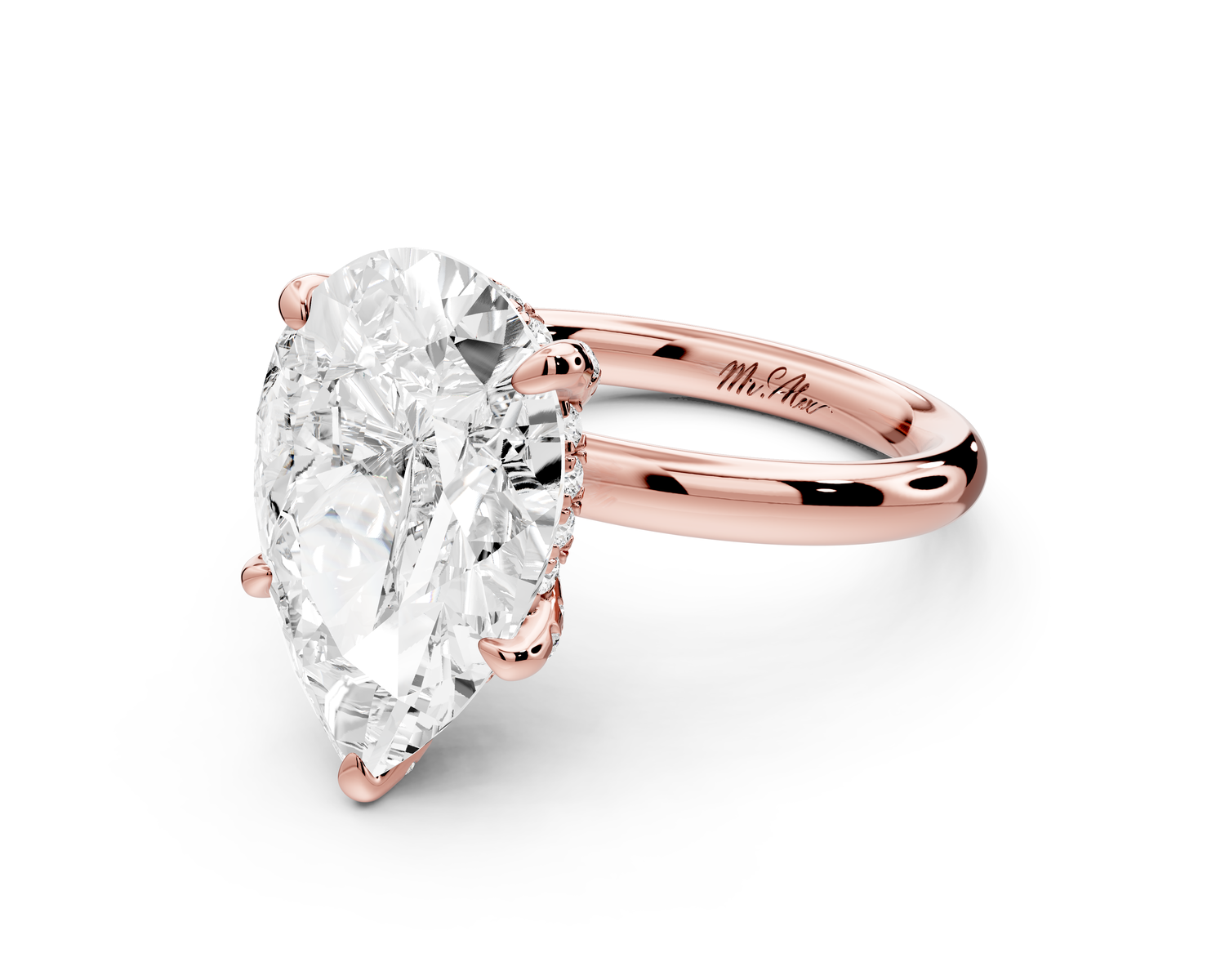 Shira - 5ct 14k rose gold pear diamond with hidden halo and diamond crown talon prong solitaire Engagement ring