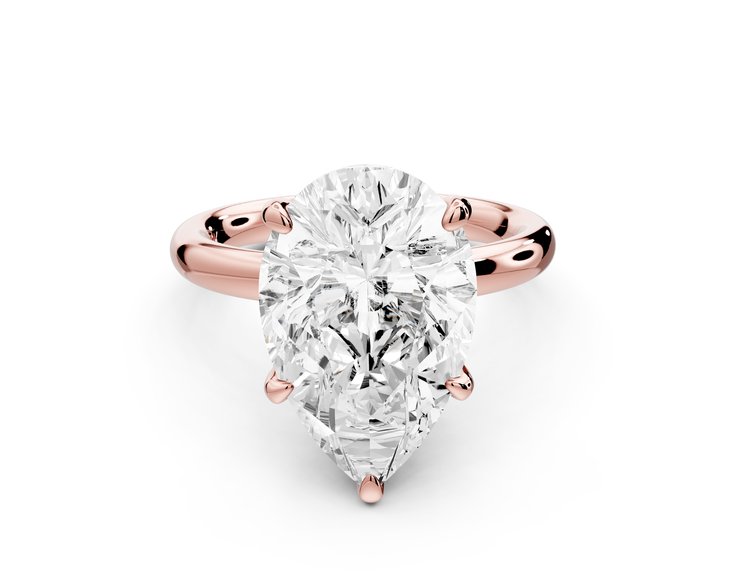 Shira - 5ct 14k rose gold pear diamond with hidden halo and diamond crown talon prong solitaire Engagement ring