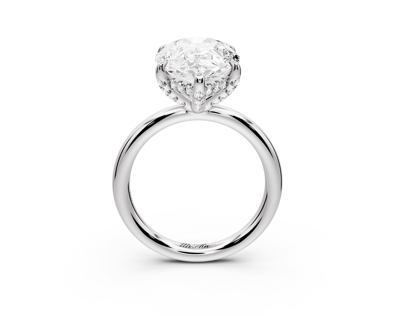Shira - 5ct 14k white gold pear diamond with hidden halo and diamond crown talon prong solitaire Engagement ring