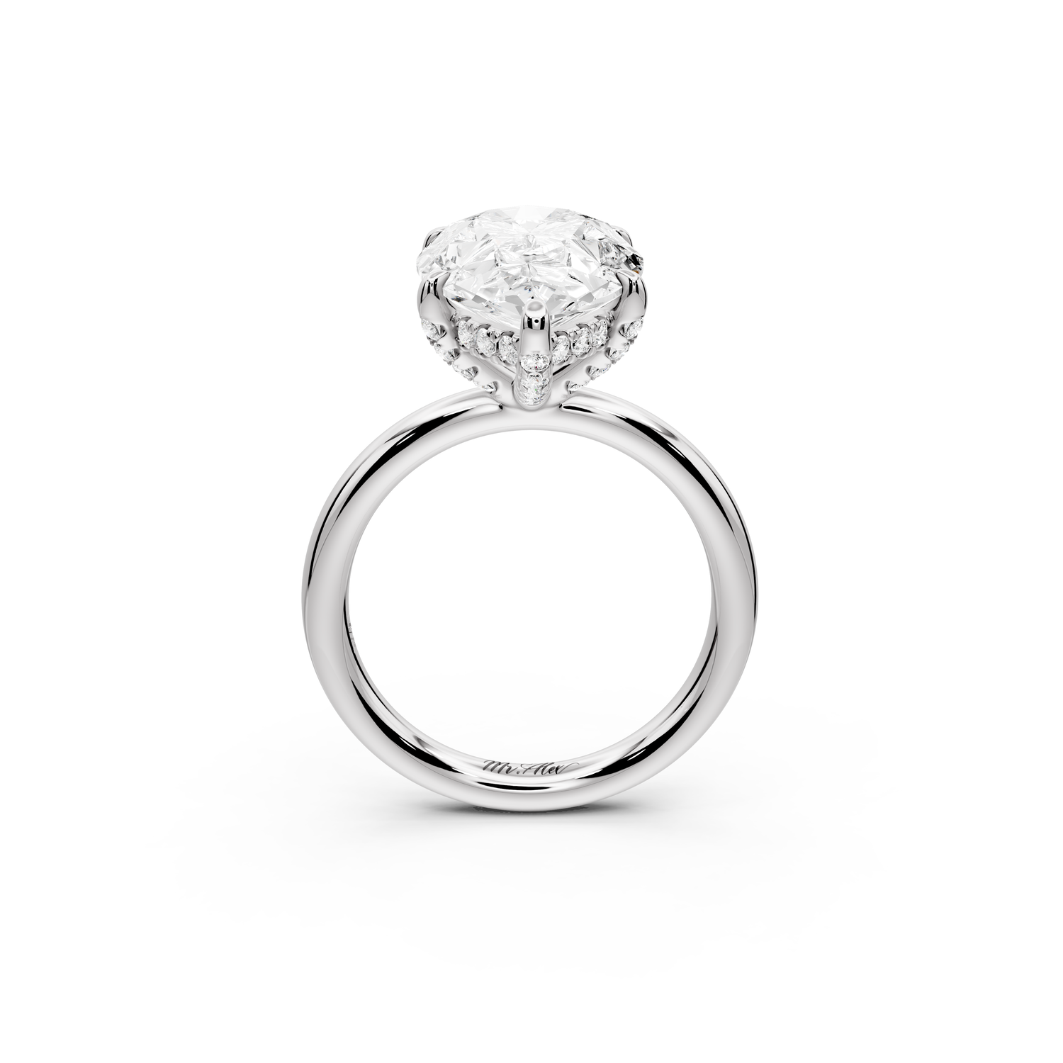 Shira - 5ct 14k white gold pear diamond with hidden halo and diamond crown talon prong solitaire Engagement ring