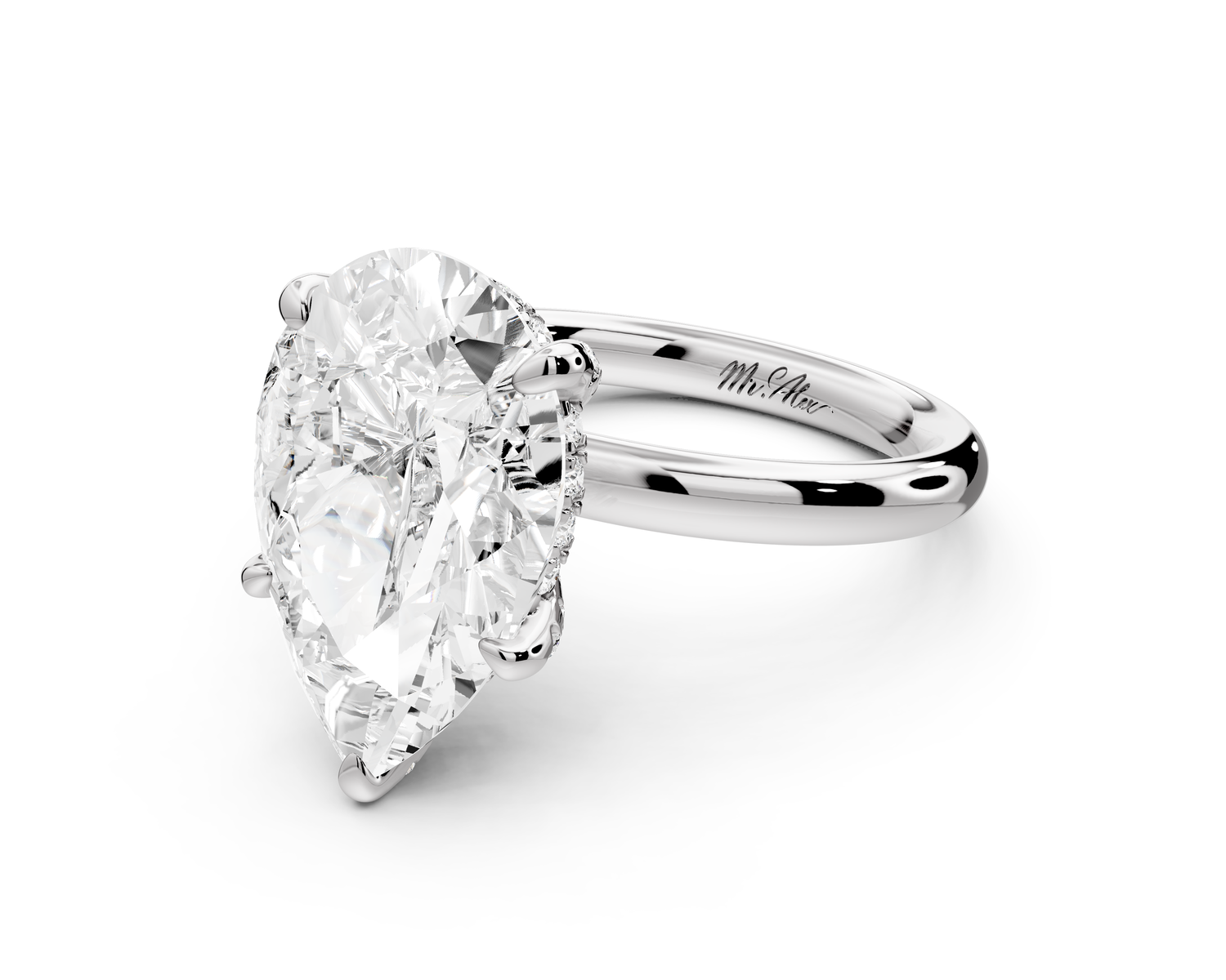 Shira - 5ct 14k white gold pear diamond with hidden halo and diamond crown talon prong solitaire Engagement ring