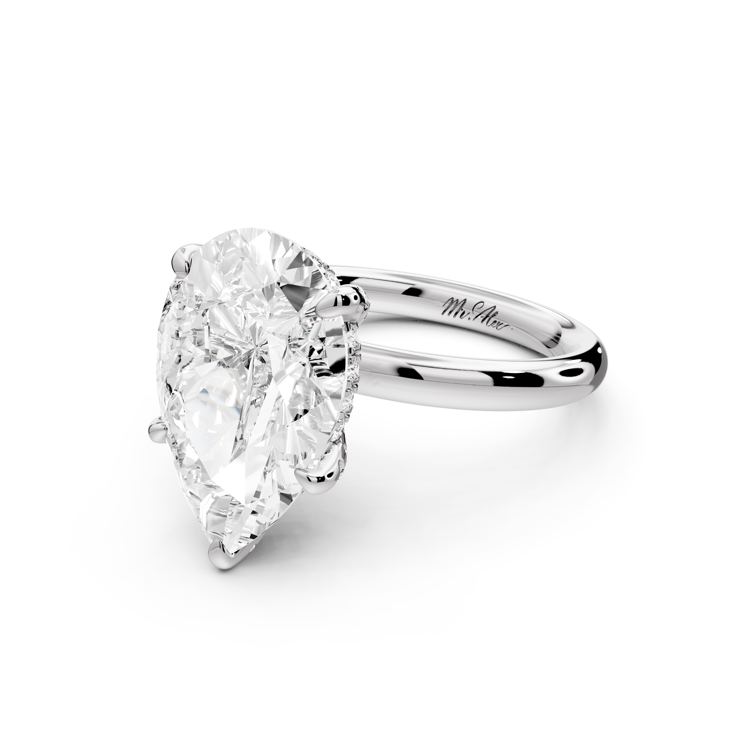 Shira - 5ct 14k white gold pear diamond with hidden halo and diamond crown talon prong solitaire Engagement ring