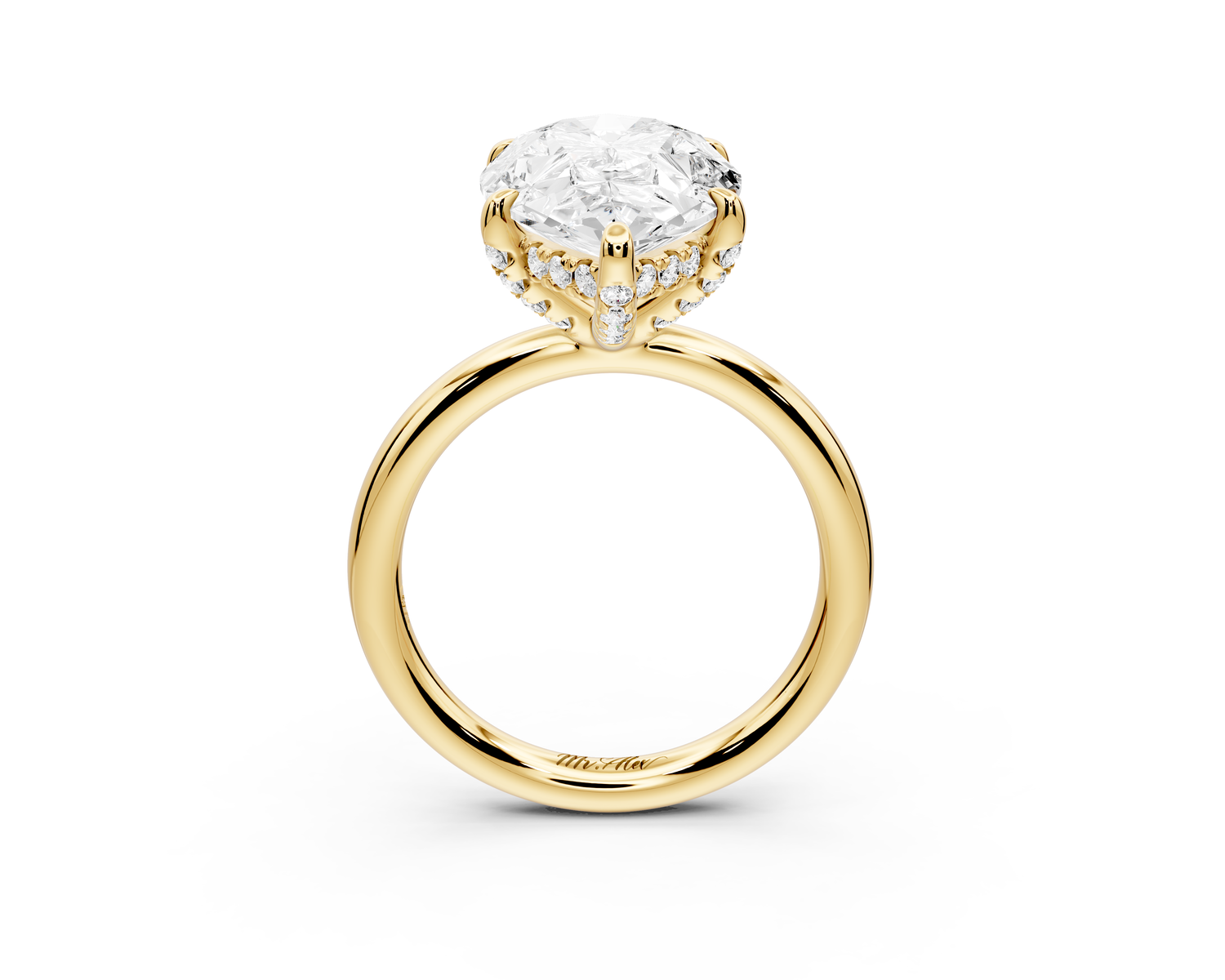 Shira - 5ct 14k yellow gold pear diamond with hidden halo and diamond crown talon prong solitaire Engagement ring