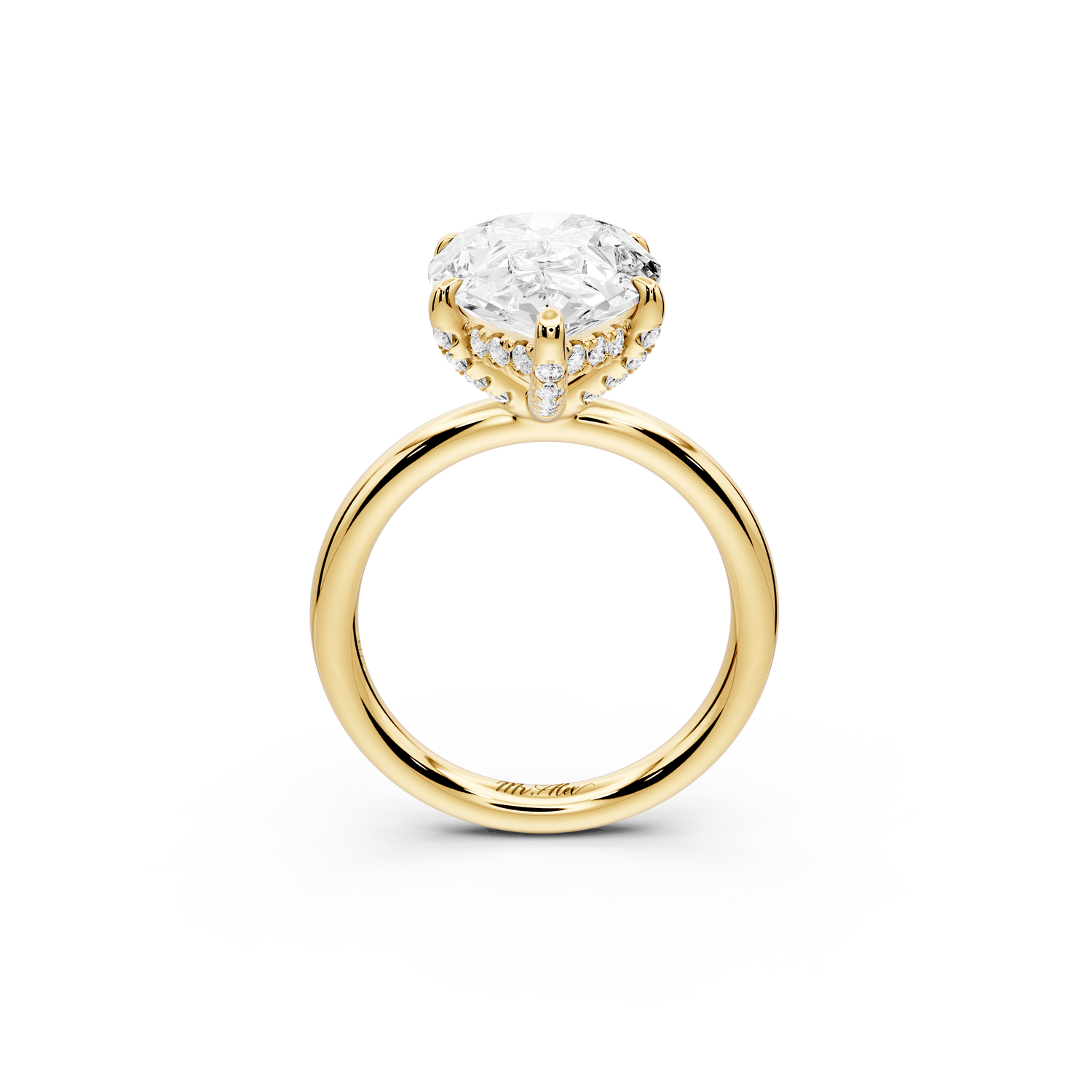 Shira - 5ct 14k yellow gold pear diamond with hidden halo and diamond crown talon prong solitaire Engagement ring