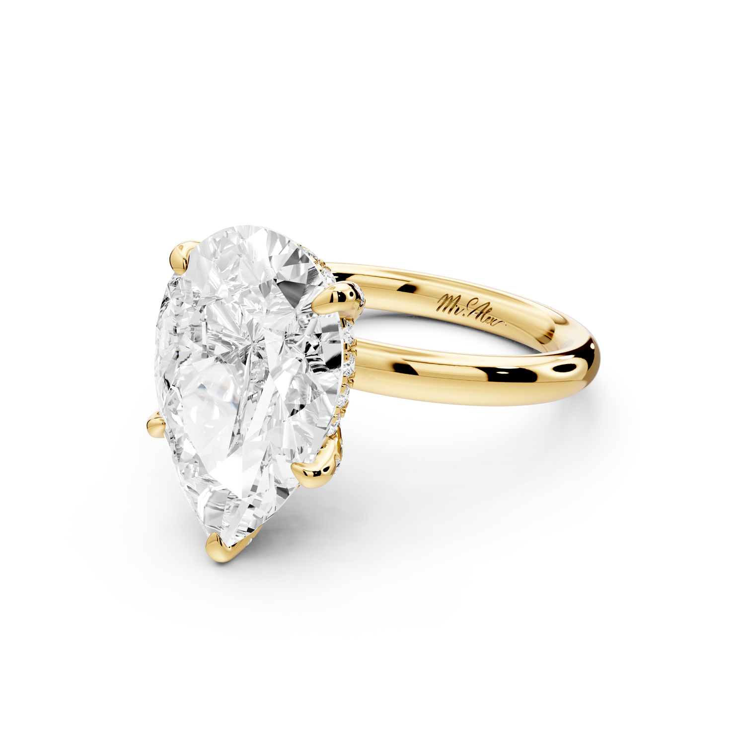 Shira - 5ct 14k yellow gold pear diamond with hidden halo and diamond crown talon prong solitaire Engagement ring