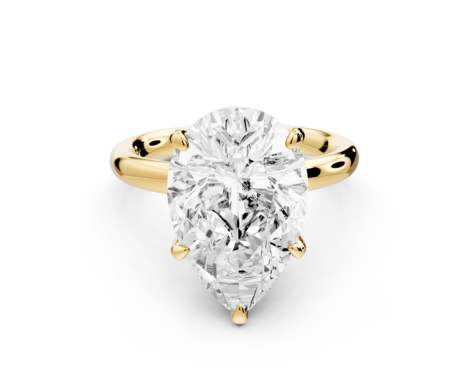 Shira - 5ct 14k yellow gold pear diamond with hidden halo and diamond crown talon prong solitaire Engagement ring